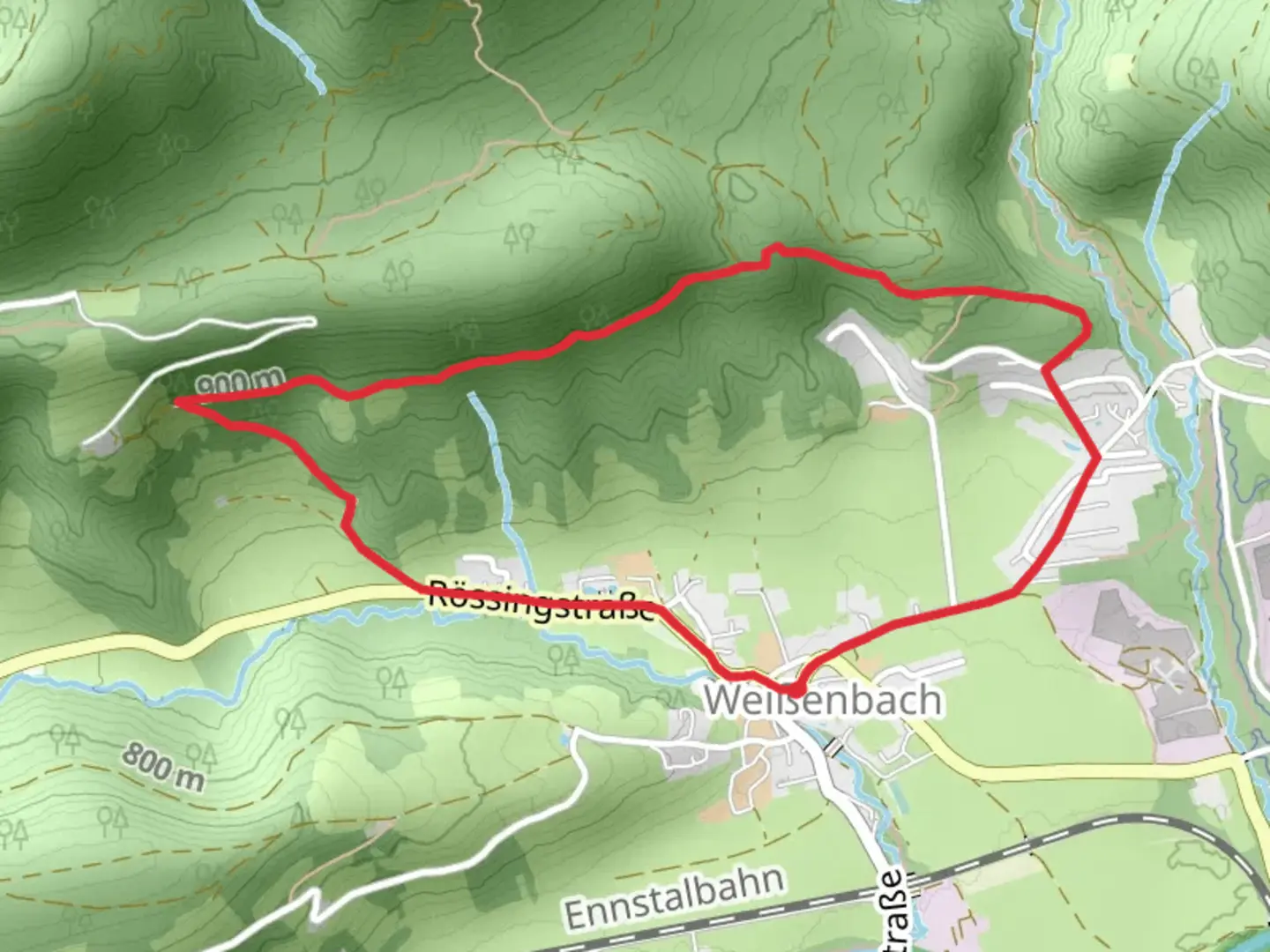 An image depicting the trail Weißenbach - Goassweg Loop Trail and its surrounding area.