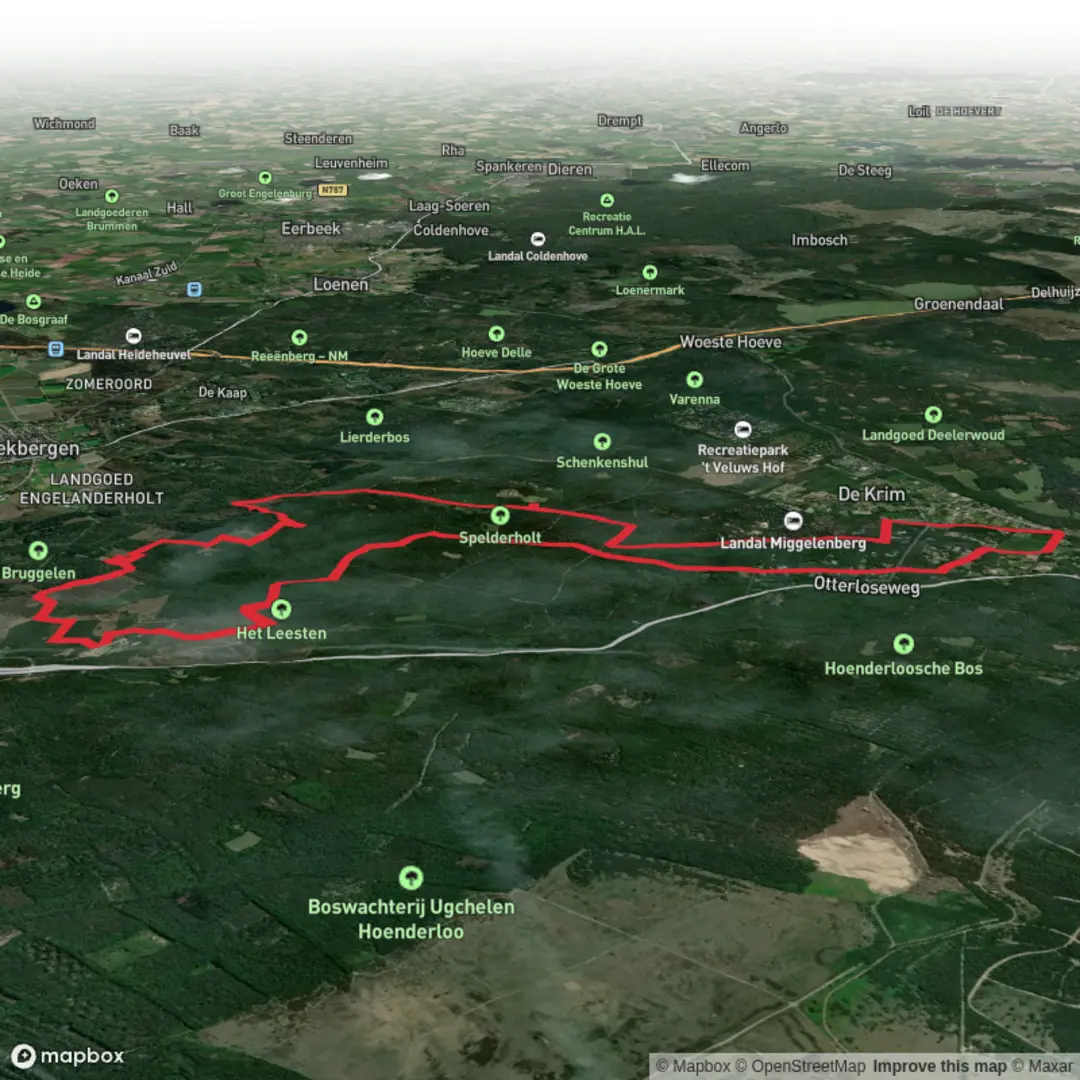 An image depicting the trail Spelderholt and Flipsbosch Loop and its surrounding area.