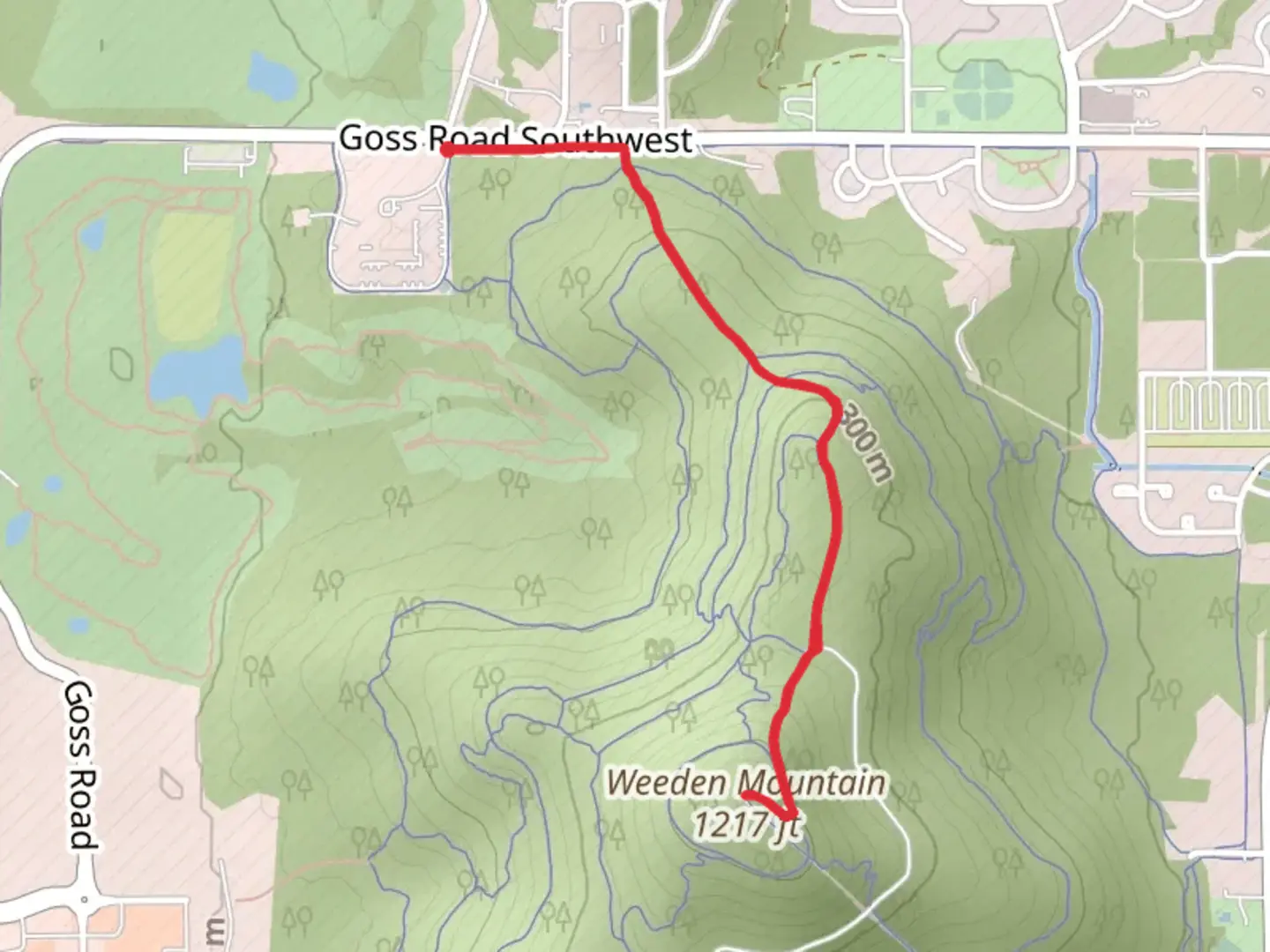 An image depicting the trail Weeden Mountain from Bennett Drive and its surrounding area.