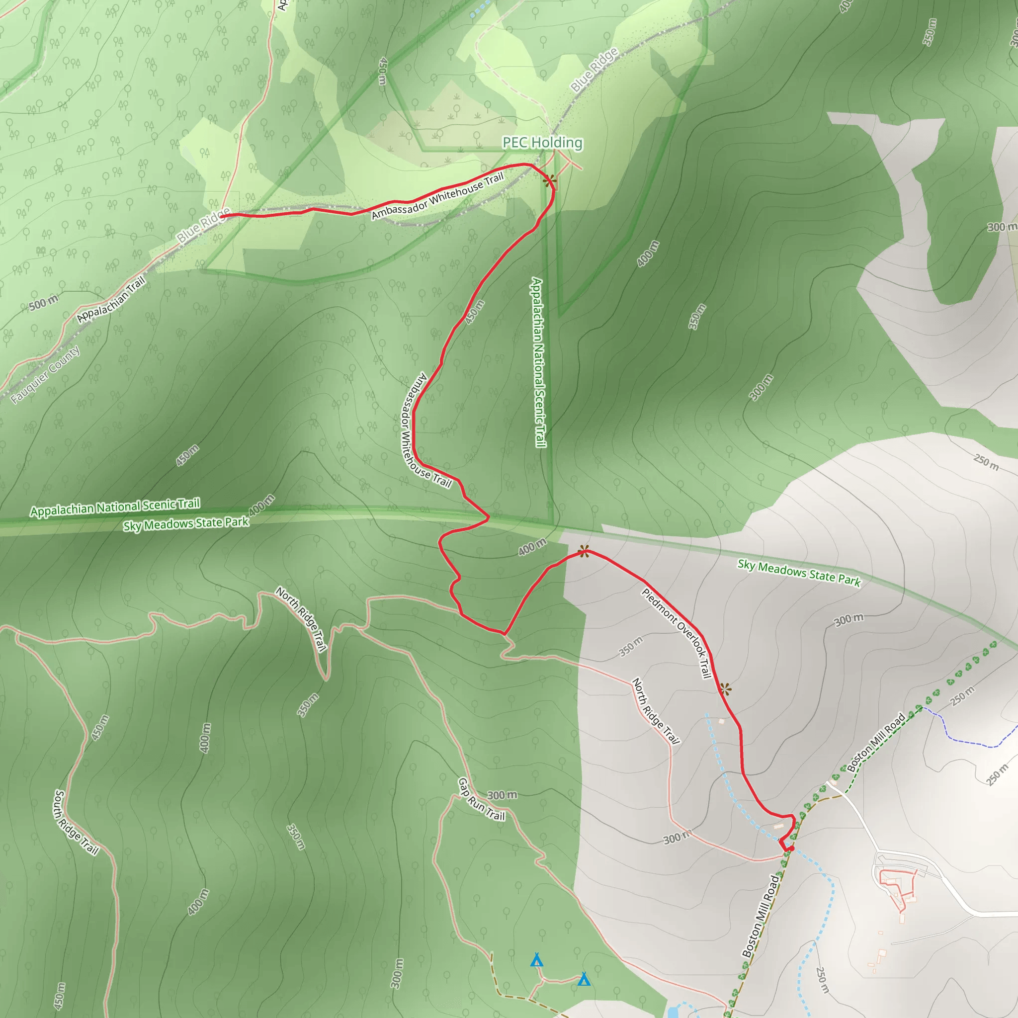 Piedmont Overlook and Ambassador Whitehouse Trail mobile static map