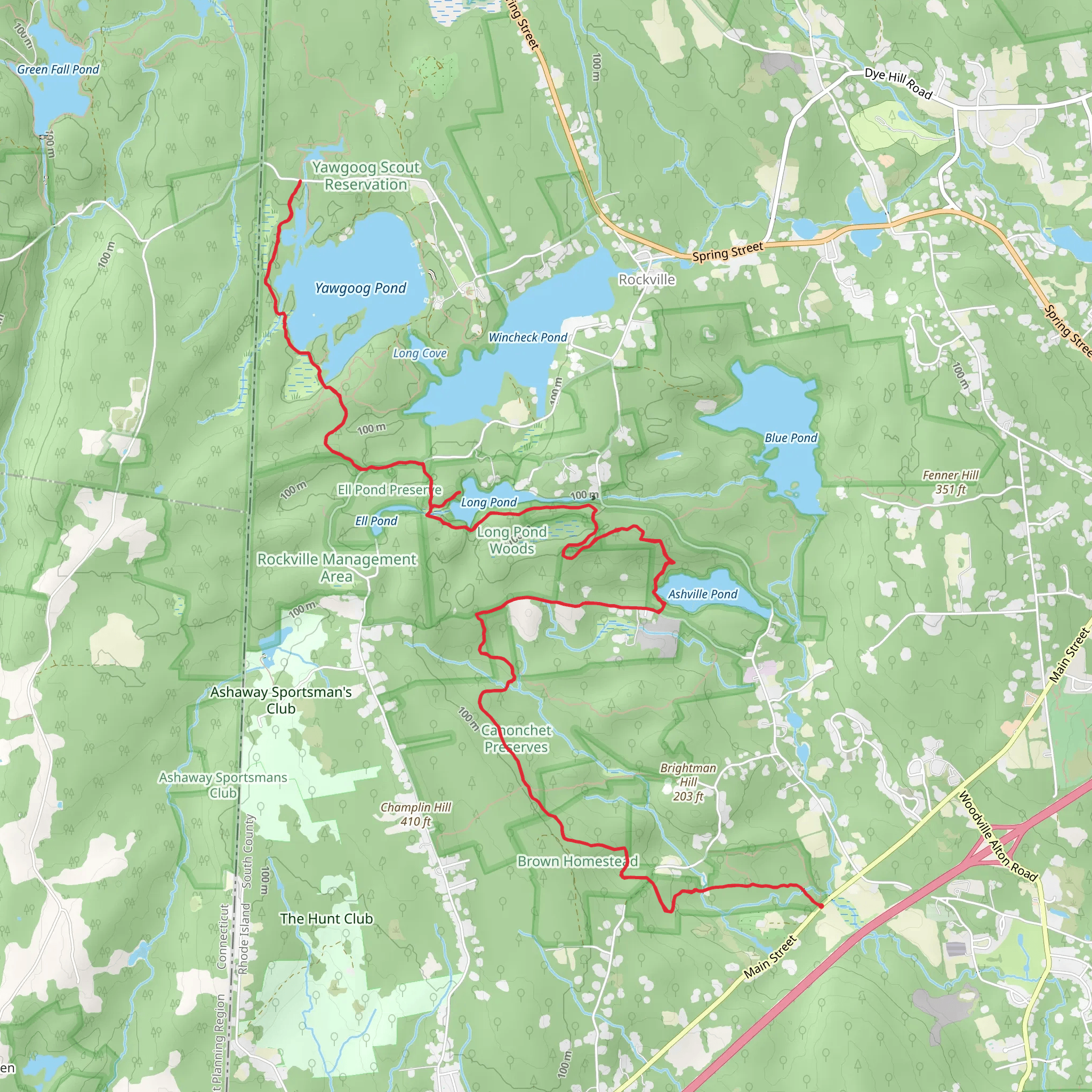 Yawgoog, Long, Ashville Ponds mobile static map