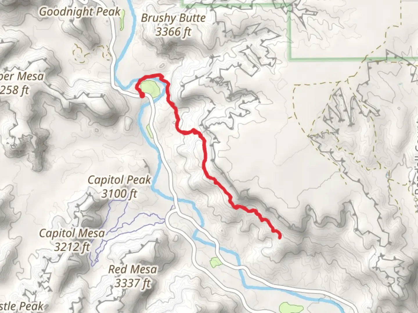An image depicting the trail Upper and Lower Comanche Trail and its surrounding area.
