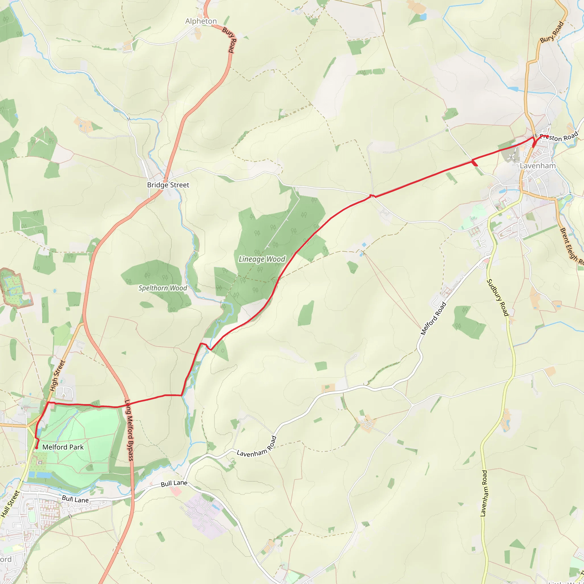 Lavenham to Long Melford Railway Walk - Bury St Edmunds - Suffolk mobile static map