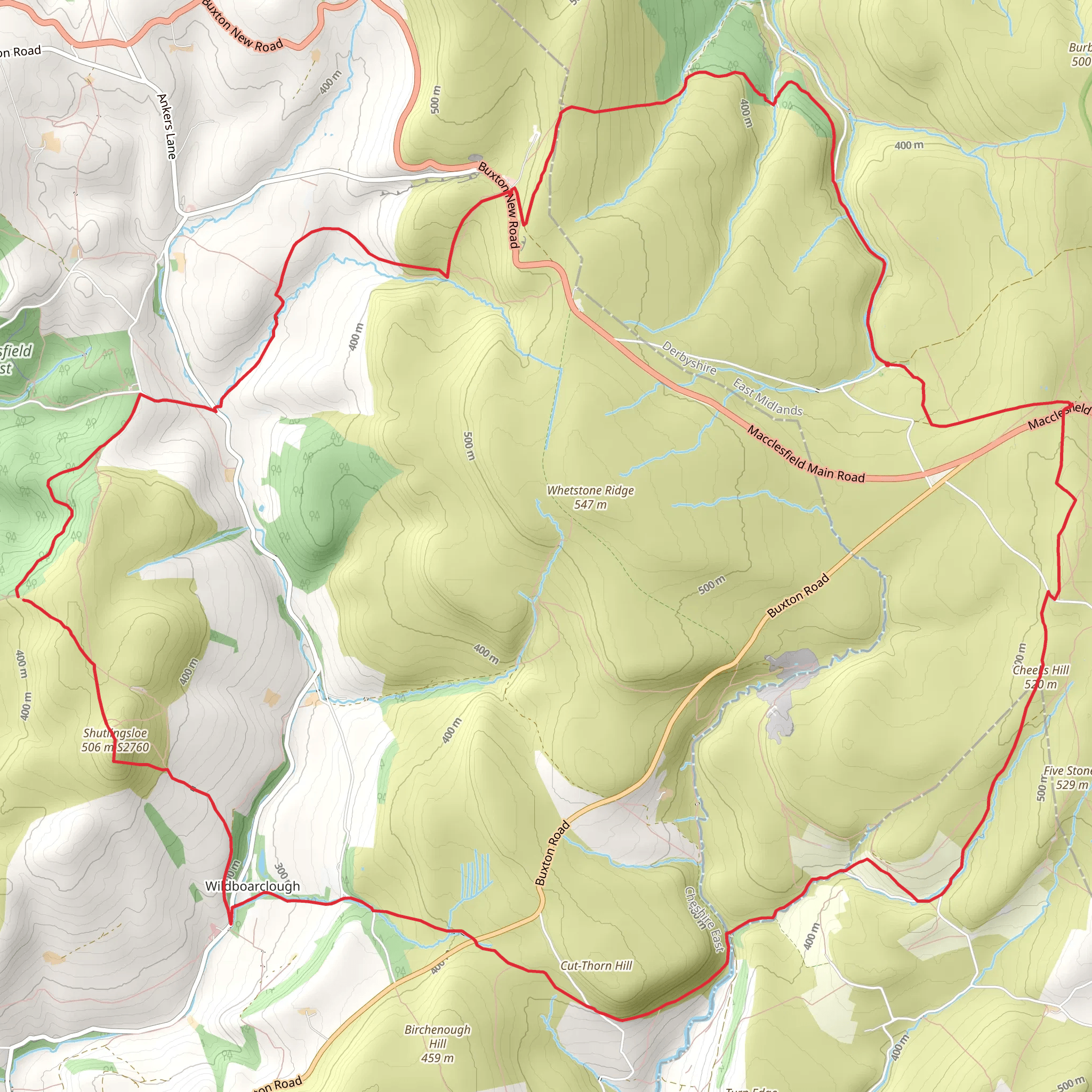 Three Shires Head and Shutlingsloe Loop from Derbyshire Bridge mobile static map