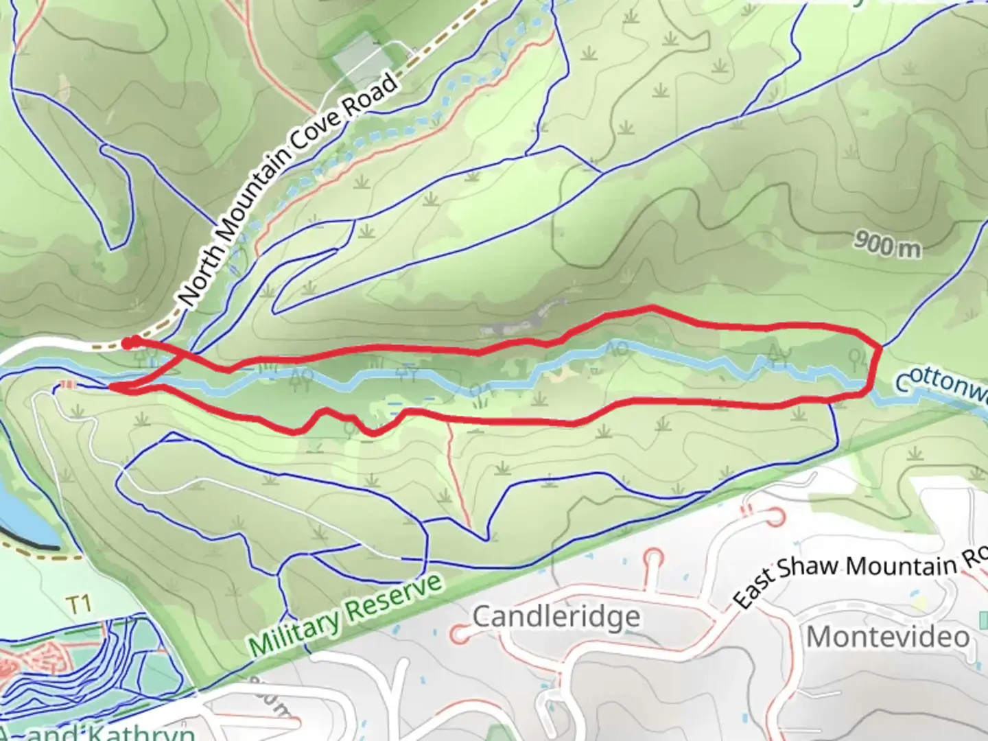 An image depicting the trail Loop around Cottonwood Creek and its surrounding area.