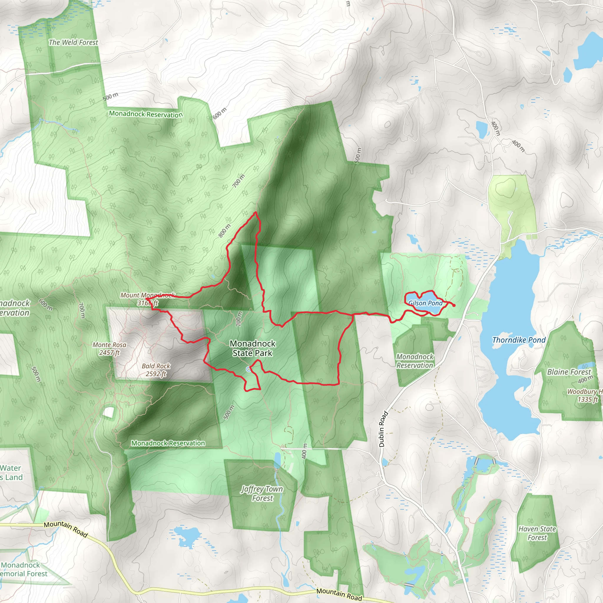 Pumpelly Trail and Harling Trail Loop via Mount Monadnock mobile static map