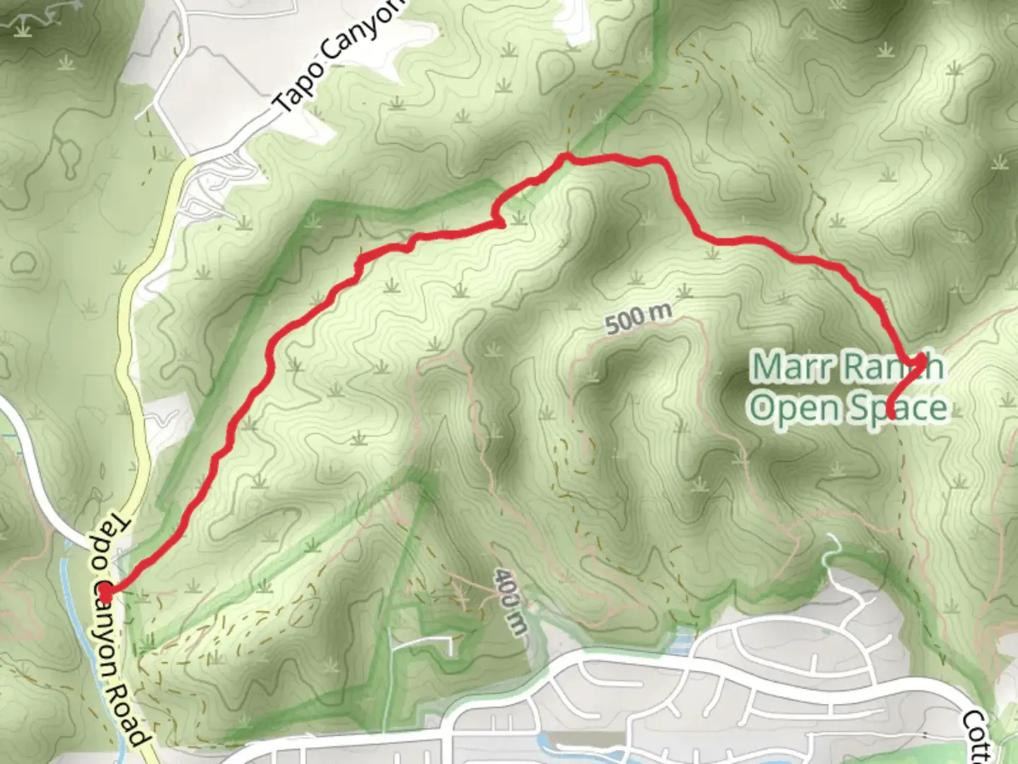 An image depicting the trail Tapo Canyon and Chivo Canyon Trail and its surrounding area.