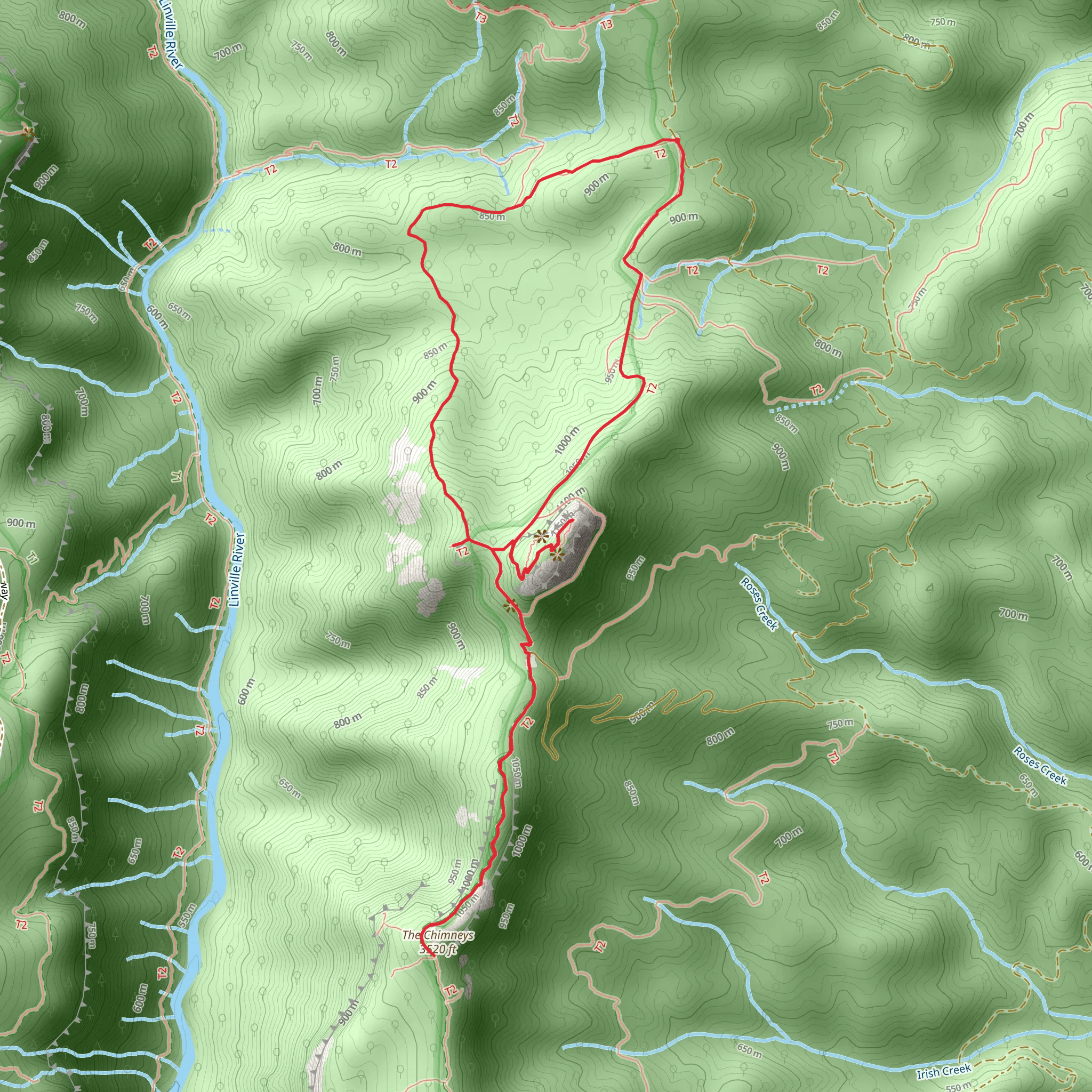 Spence Ridge, The Chimneys, Table Rock Mountain and Tab Rock Gap Loop Trail mobile static map