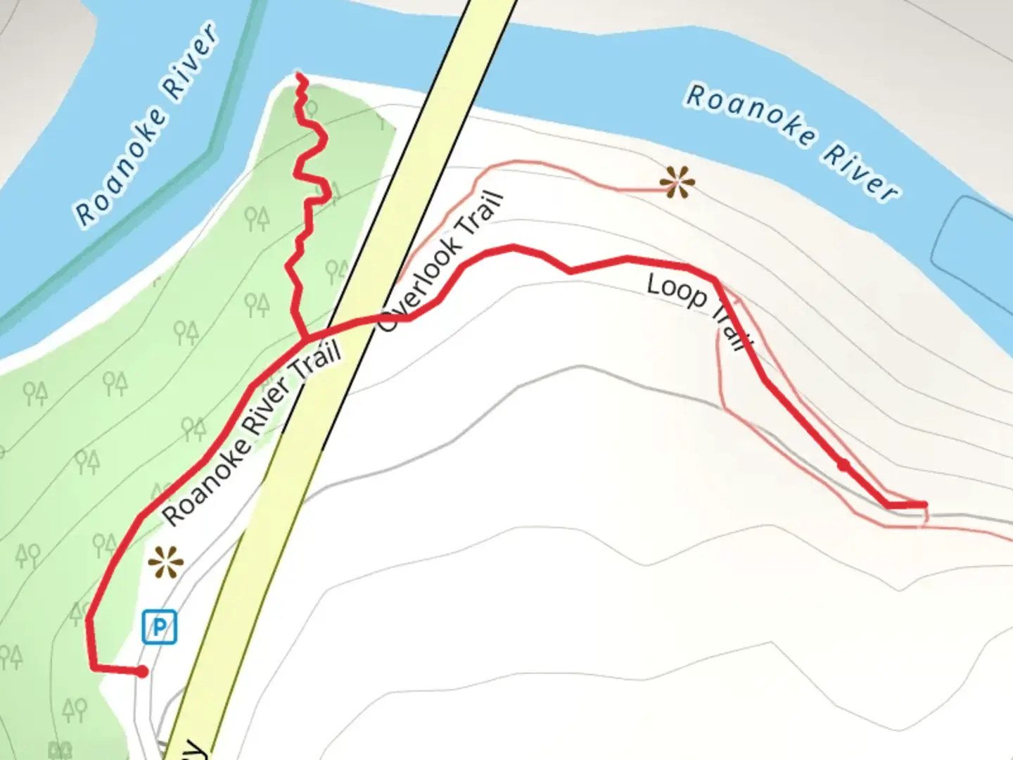 An image depicting the trail Roanoke River Trail and its surrounding area.
