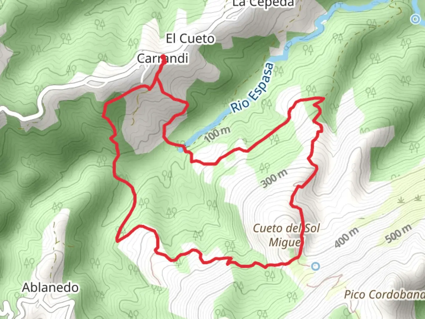An image depicting the trail Carrandi - Puerto del Sueve and its surrounding area.