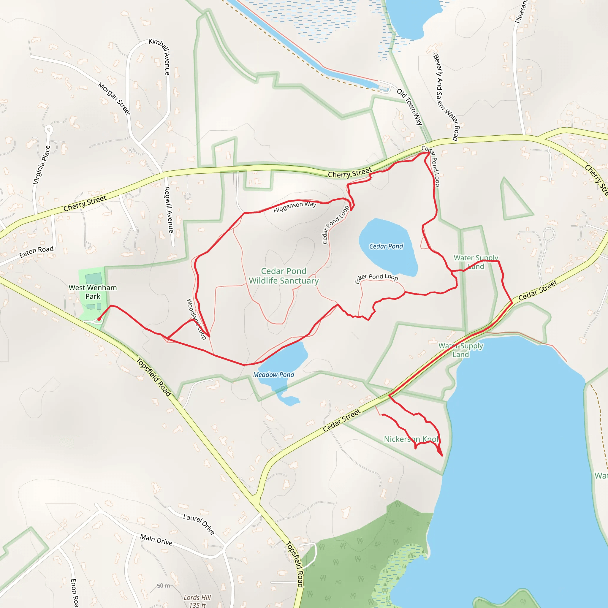 Cedar Pond and Wenham Lake Loop mobile static map