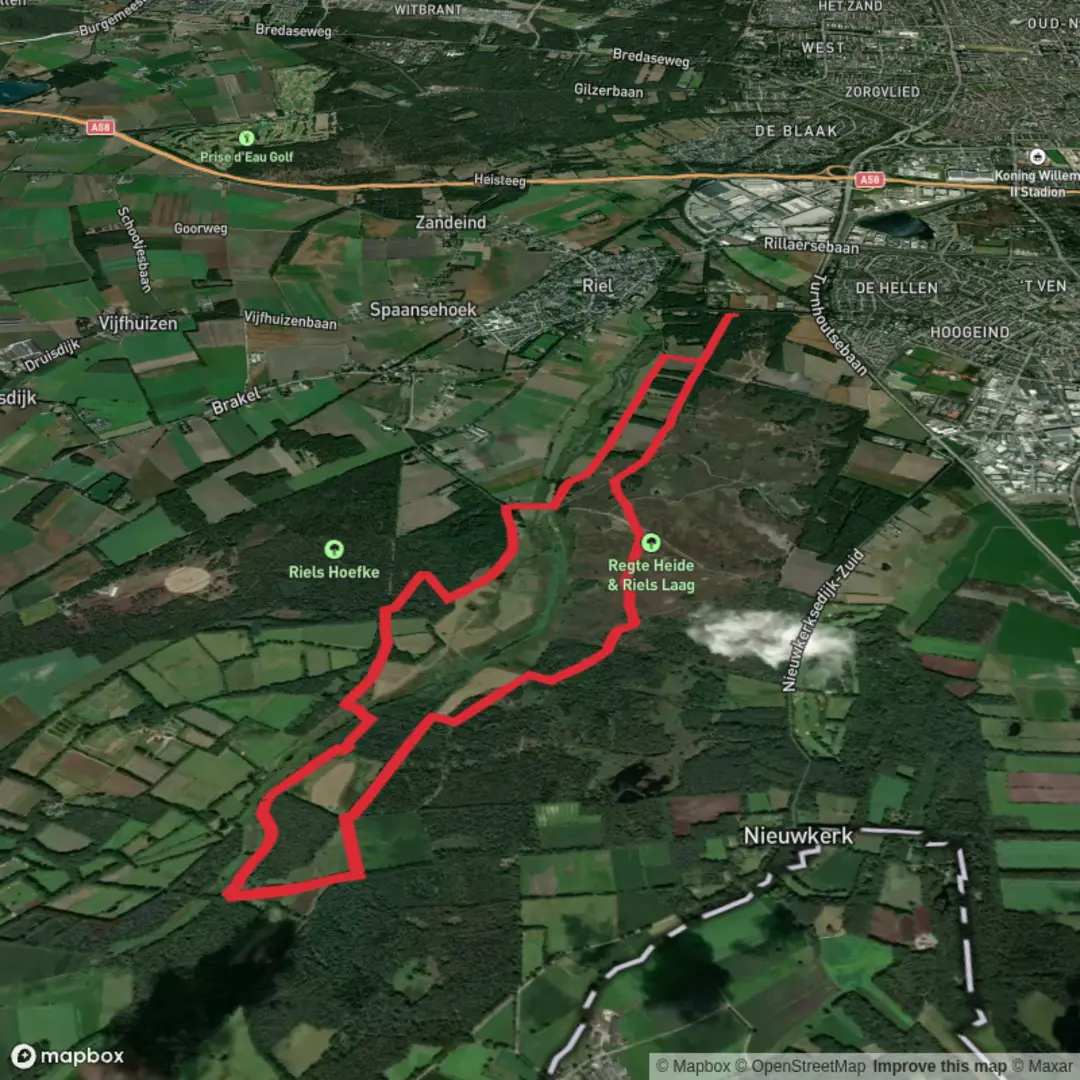 An image depicting the trail Leeuwerkeneik, Ooijeyaarsnest and Regte Heide Loop and its surrounding area.