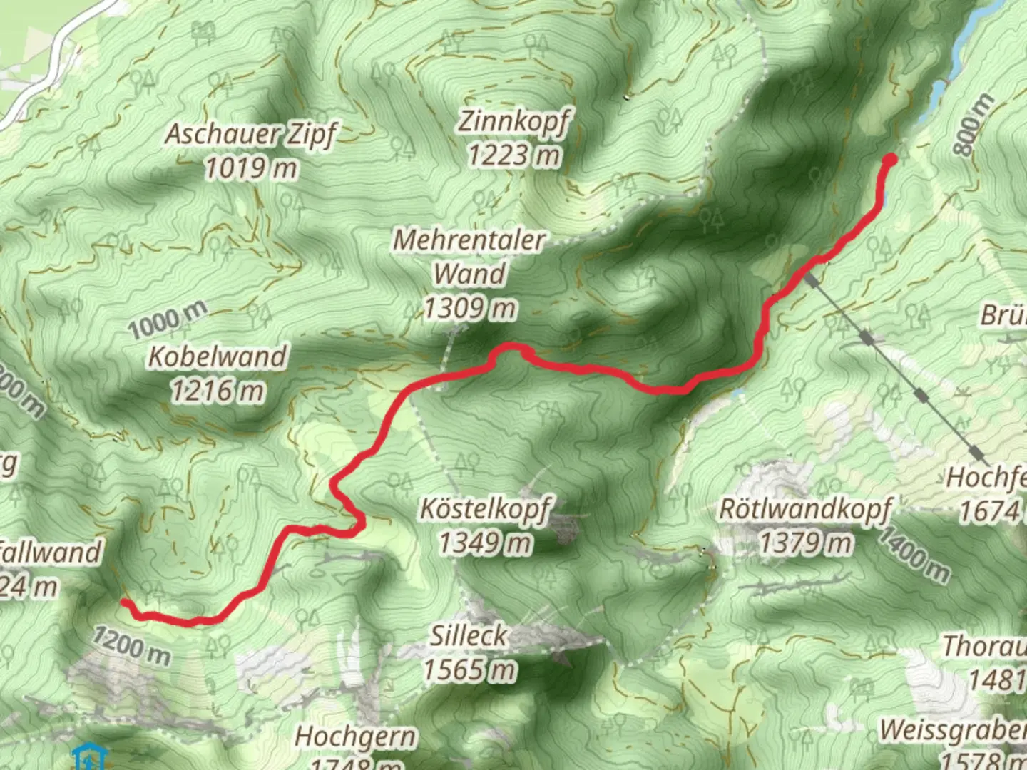 An image depicting the trail Staudacheralm - Schmiedkaser Walk via Wanderweg 56 - Hochfelln and its surrounding area.