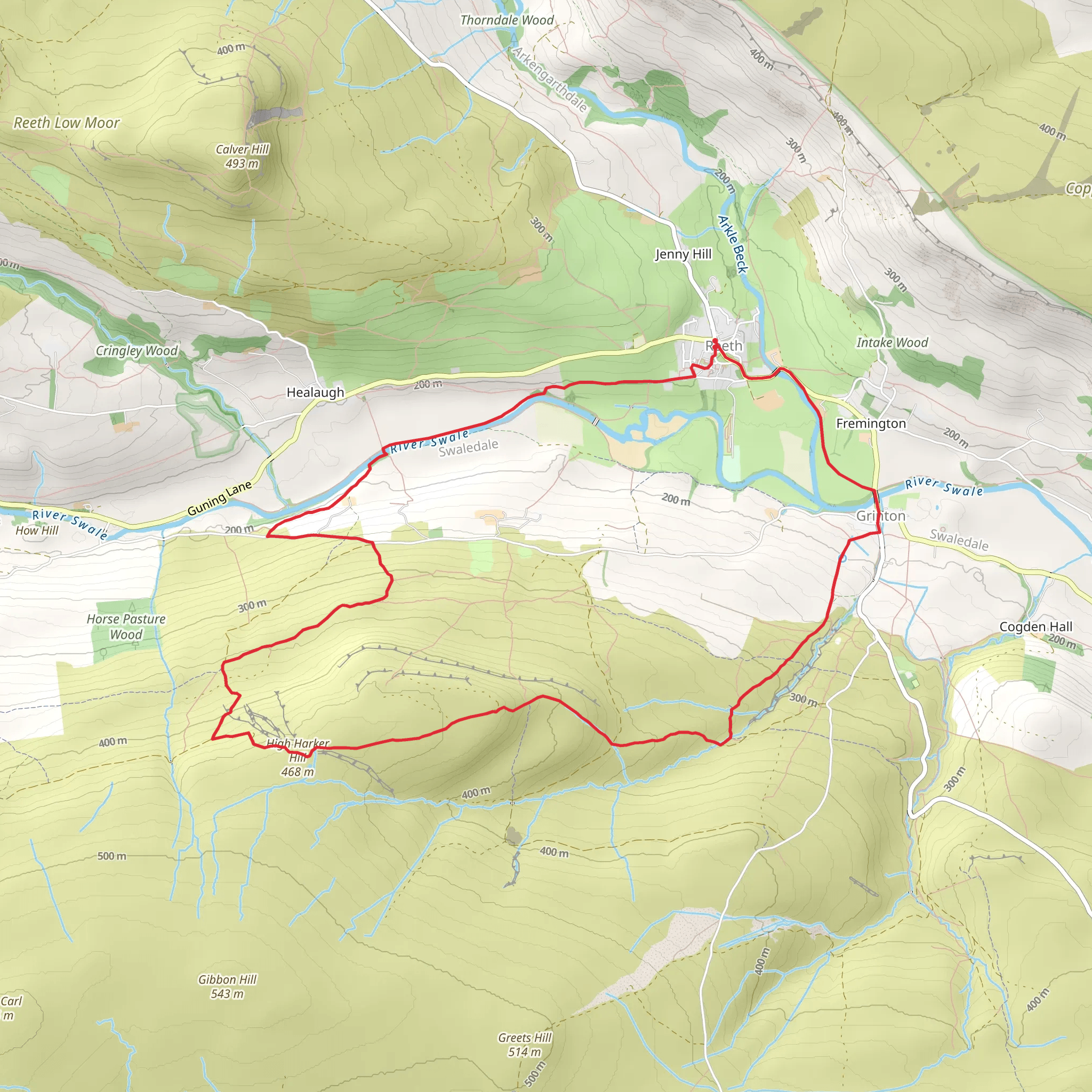 Reeth Southern Loop via High Marker Hill mobile static map