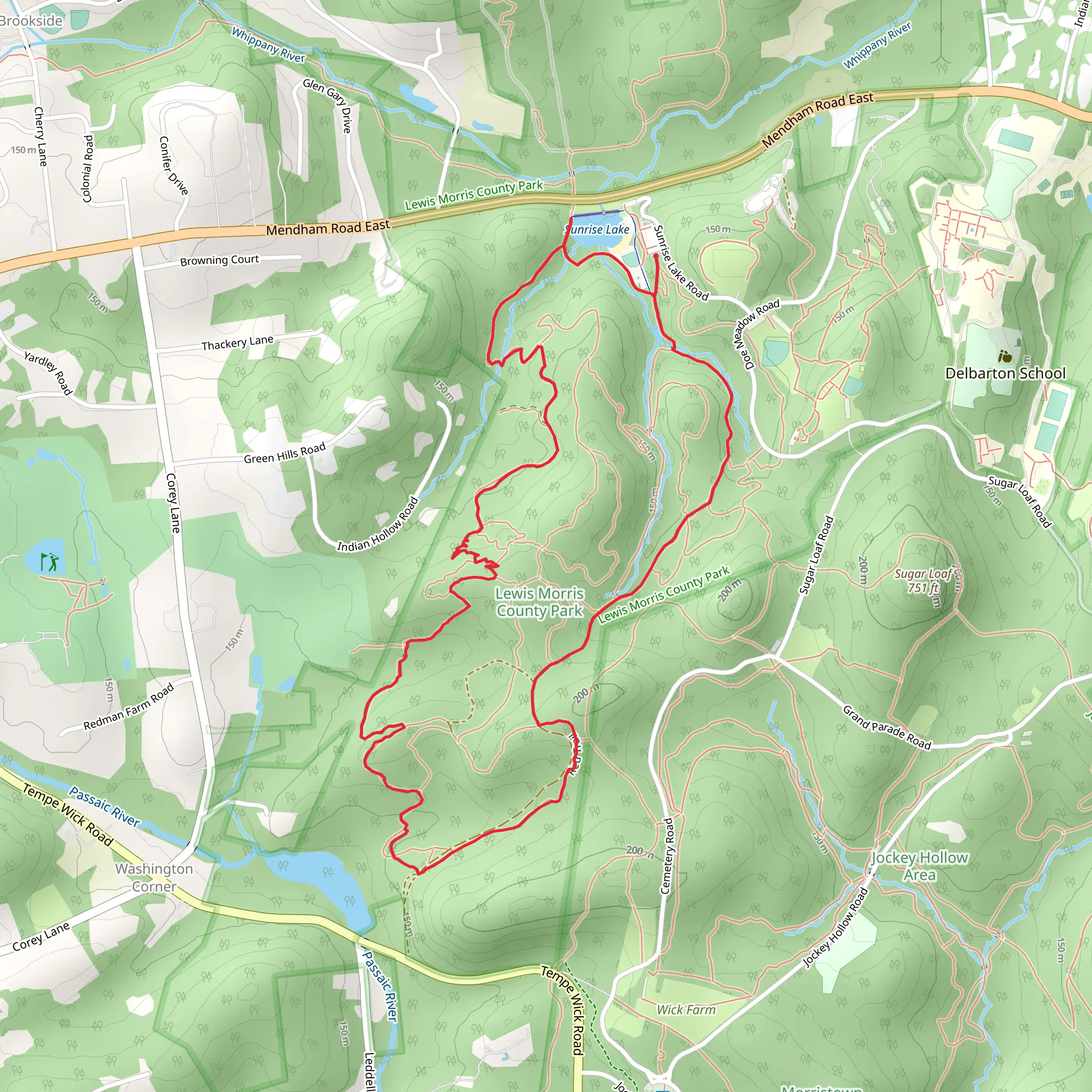 Yellow, Blue, Patriots' Path and Sunrise Lake Loop Trail mobile static map