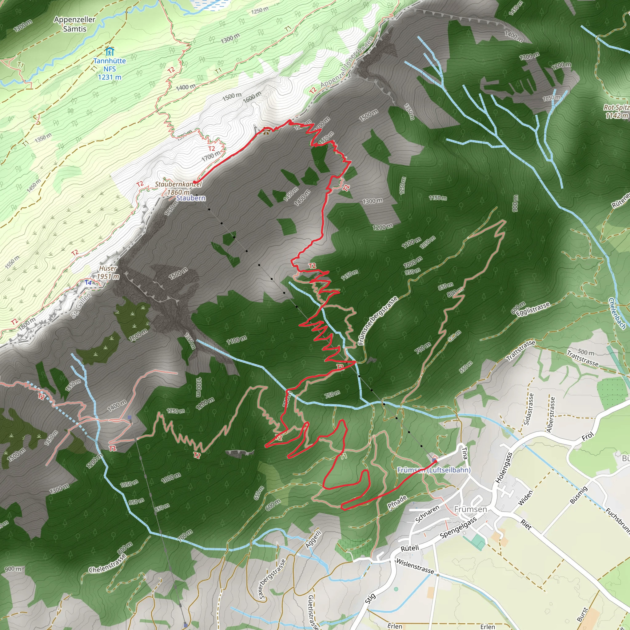Frümsen to Staubern mobile static map