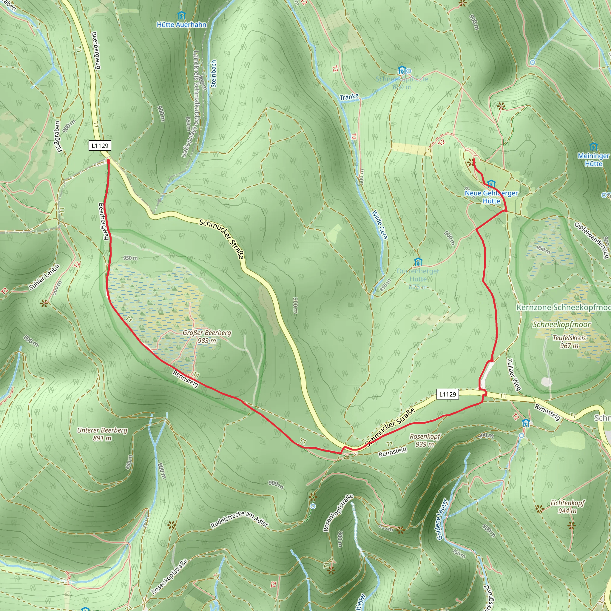 Schneekopf Walk via Hochmoor am Großen Beerberg mobile static map