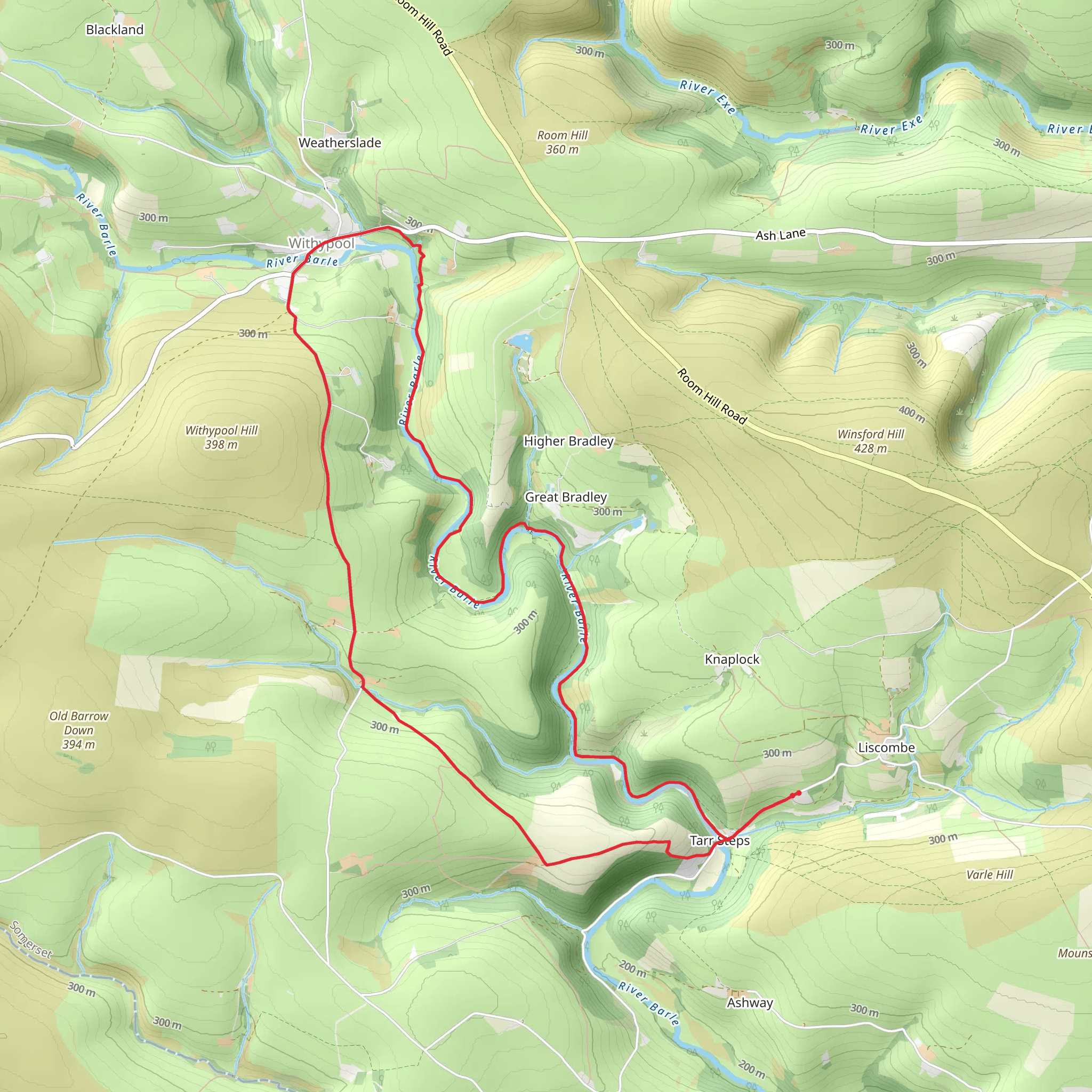 The River Barle and Withypool from Tarr Steps mobile static map
