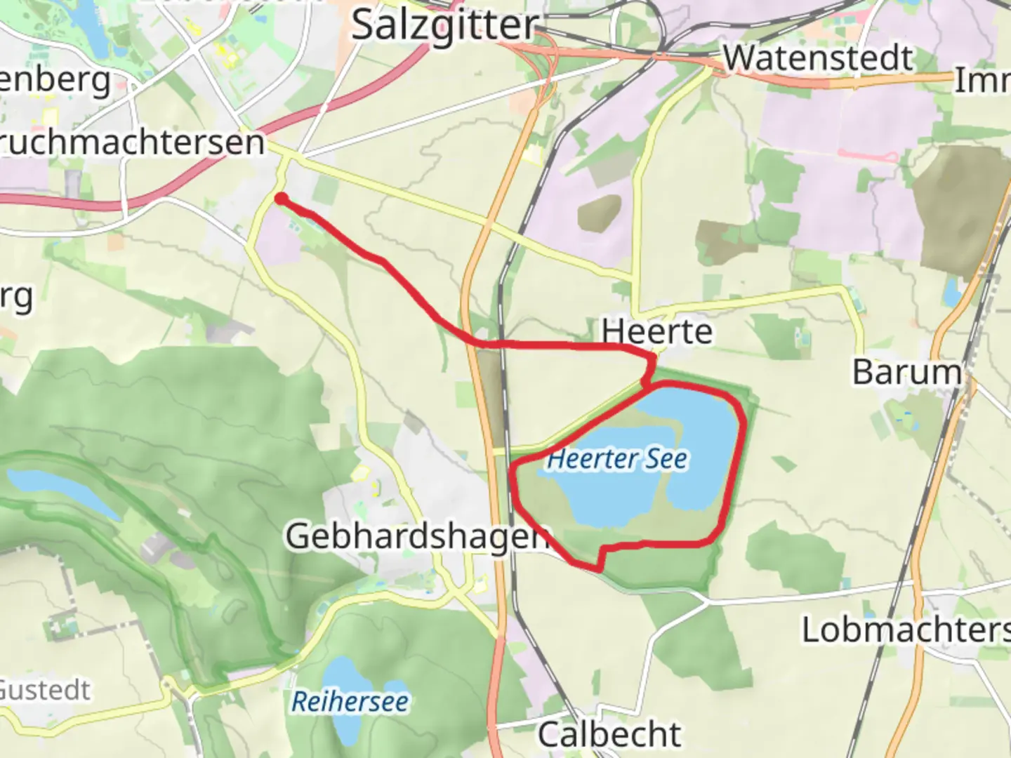 An image depicting the trail Heerter See Loop and its surrounding area.