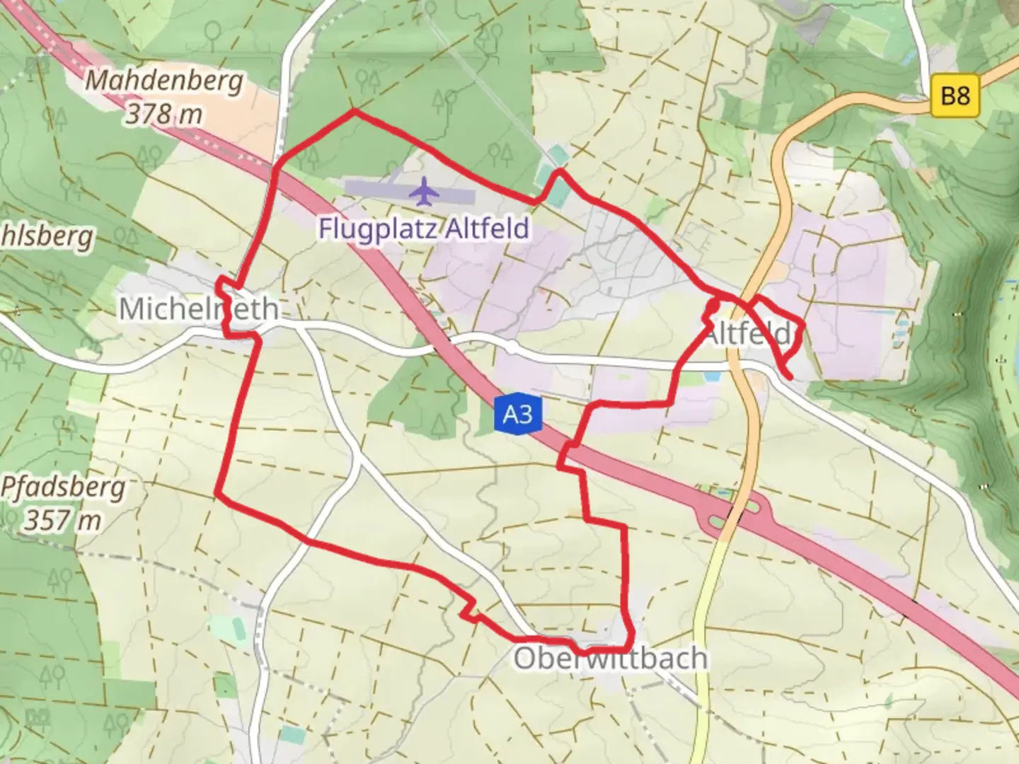 An image depicting the trail Kirchenweg Marktheidenfeld Loop and its surrounding area.