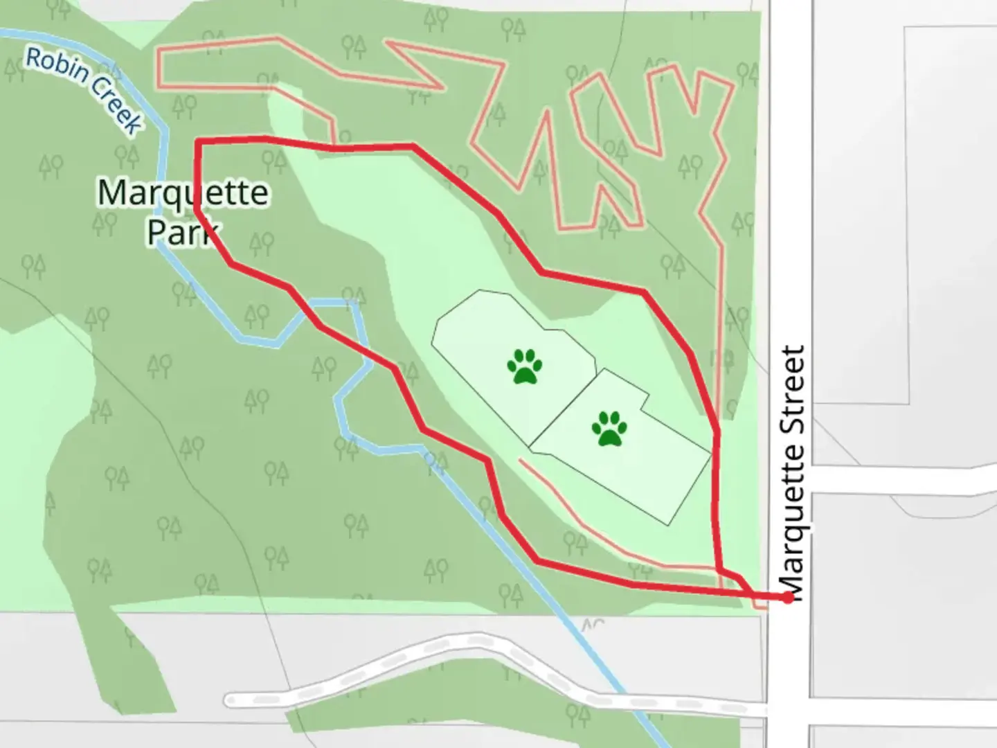 An image depicting the trail Marquette Park Loop and its surrounding area.