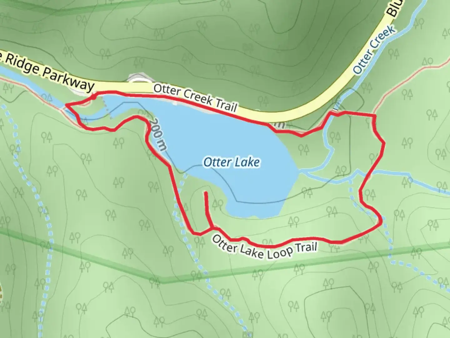 An image depicting the trail Otter Lake via Otter Creek Trail and its surrounding area.