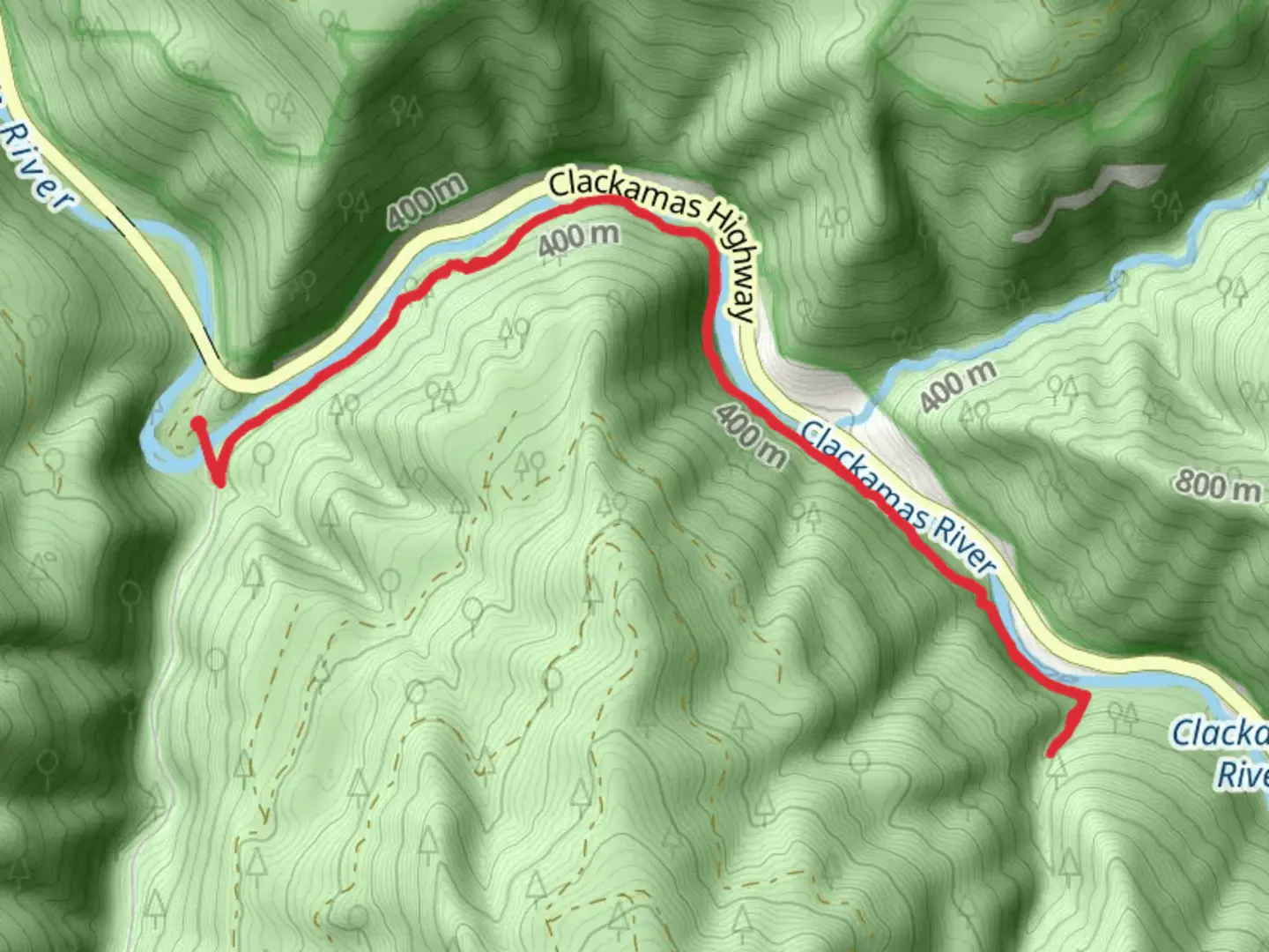 An image depicting the trail Pup Creek Falls and Clakamas River Trail and its surrounding area.