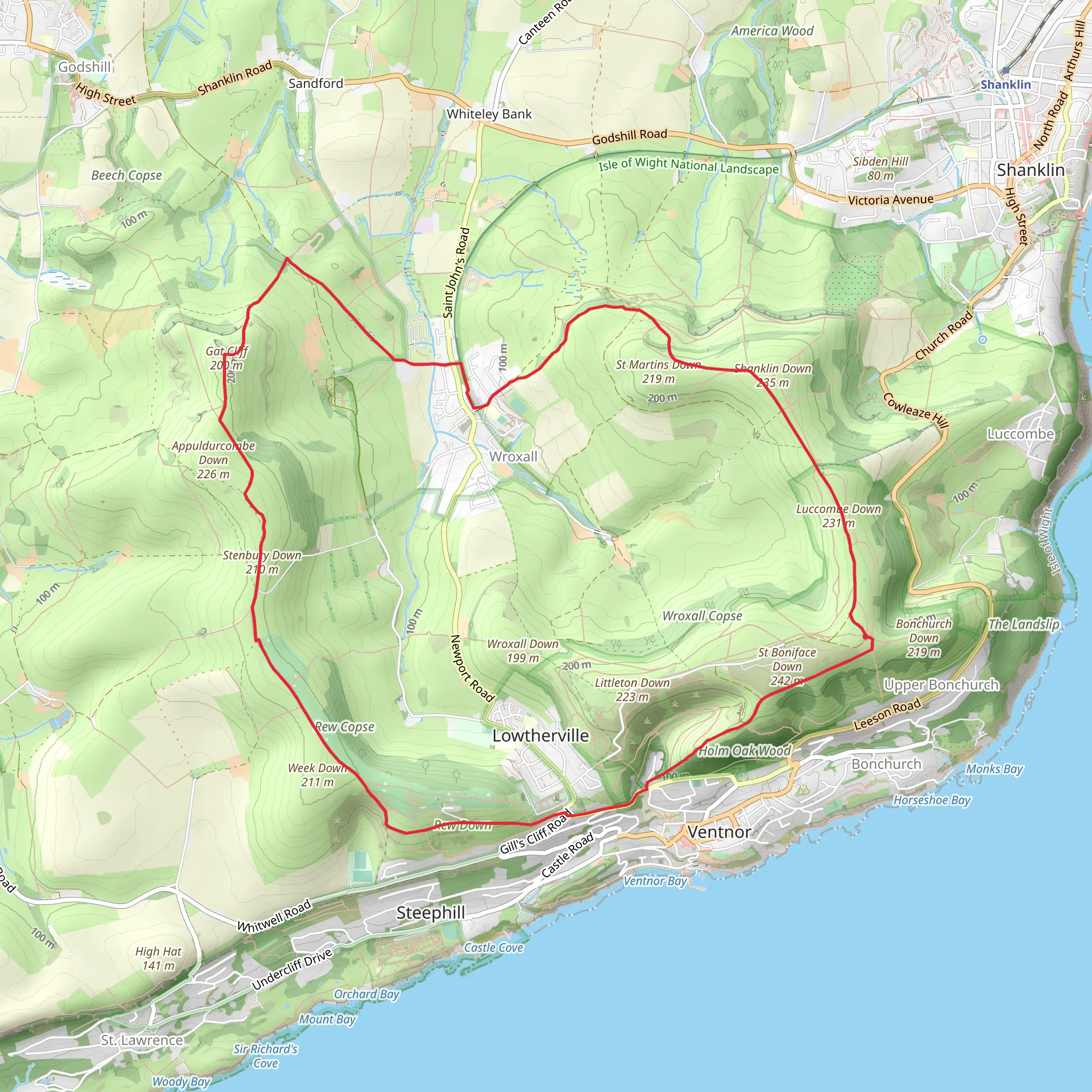 Ventnor Downs Circular mobile static map
