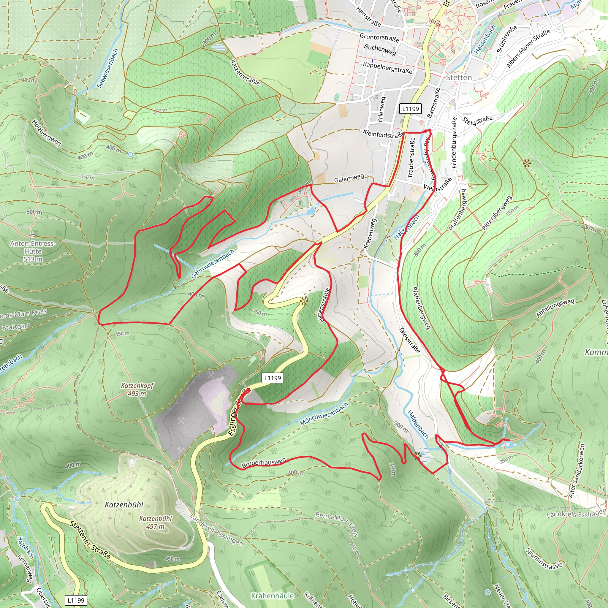 Stetten Eichensee via Bruderhaues Weg mobile static map
