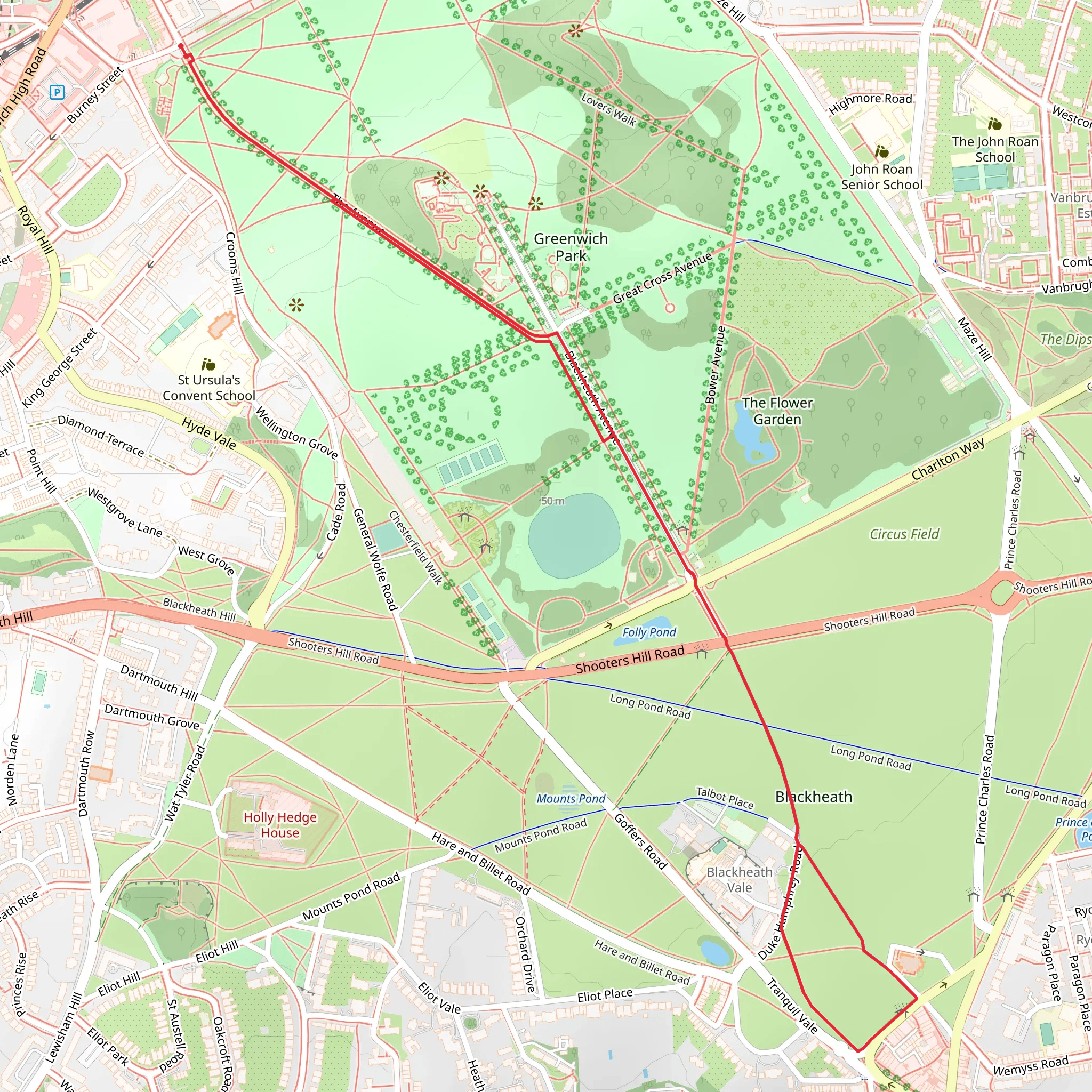 Blackheath via Greenwich Meridian Walk mobile static map