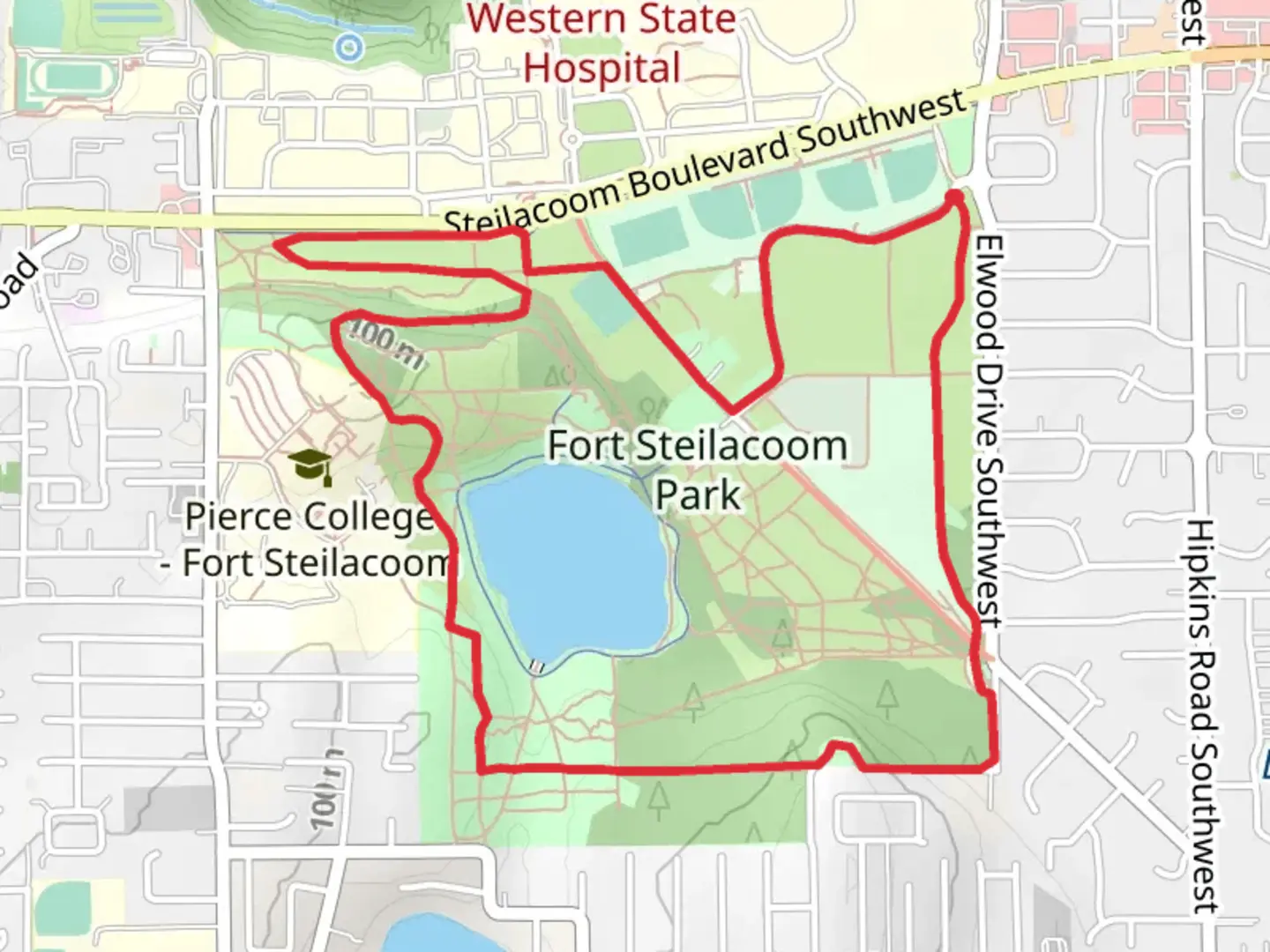 An image depicting the trail Waughop Lake Big Loop and its surrounding area.