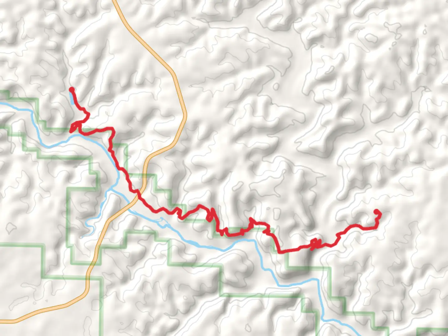 An image depicting the trail Ozark Trail - Eleven Point Section from McCormarck Lake and its surrounding area.