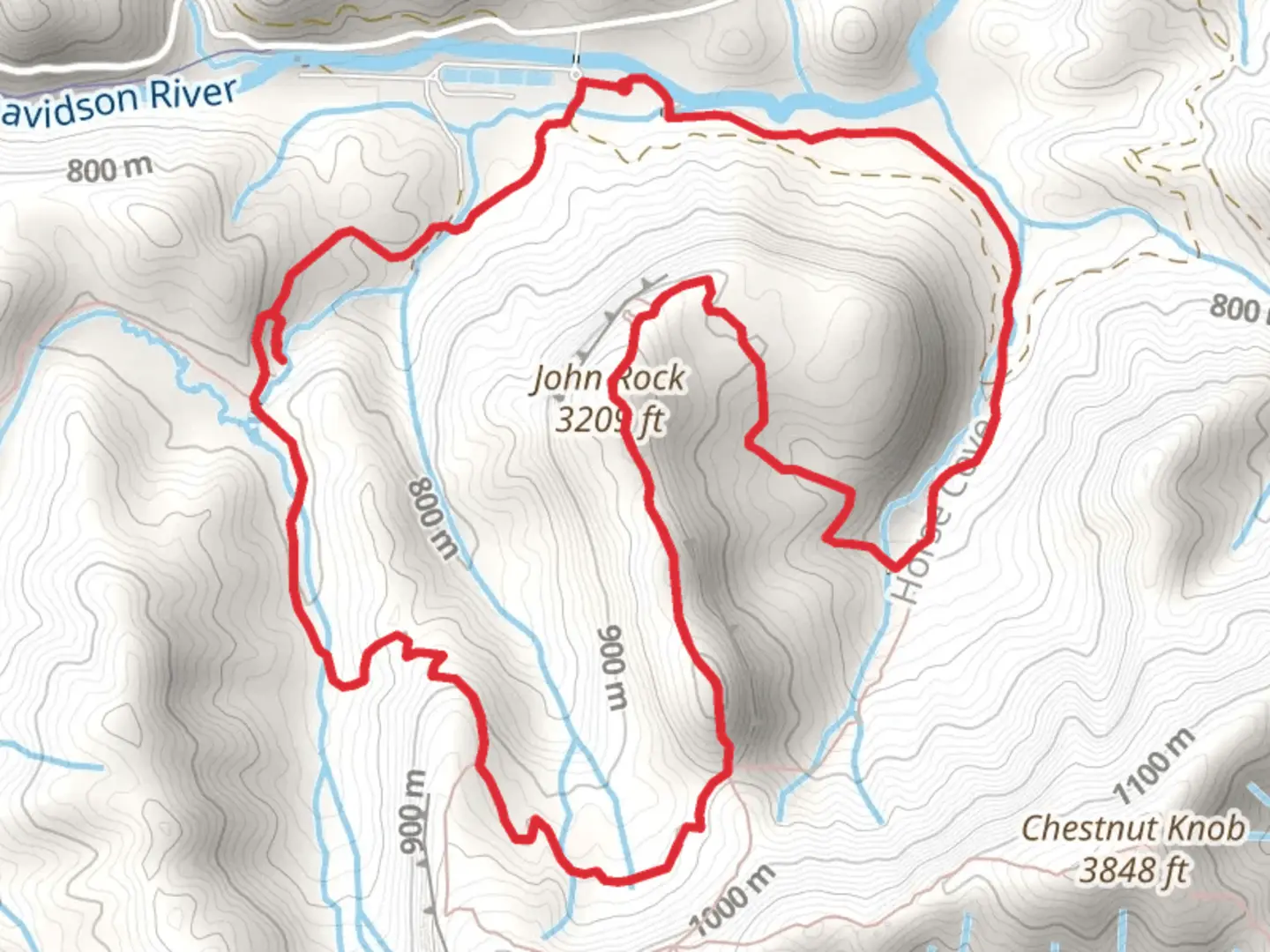 An image depicting the trail John Rock and Cat Gap Loop Trail and its surrounding area.