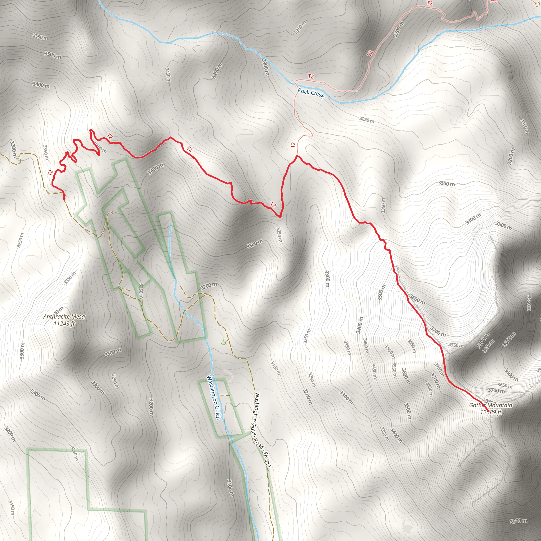 Gothic Mountain via Washington Gulch Trail mobile static map