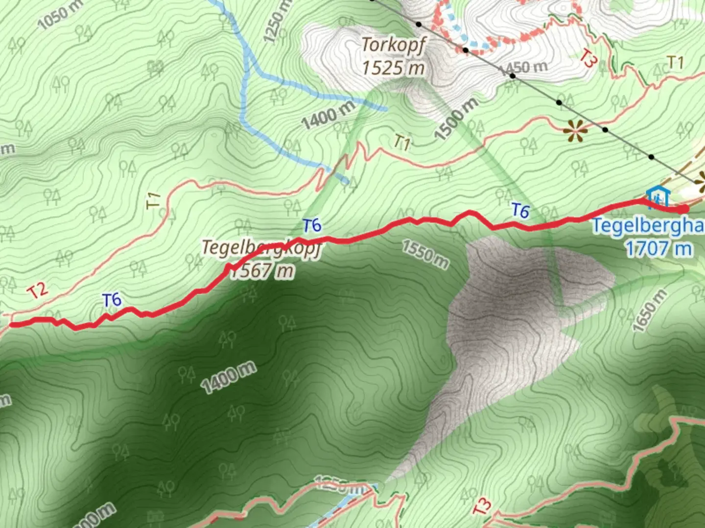 An image depicting the trail Tegelbergkopf and its surrounding area.