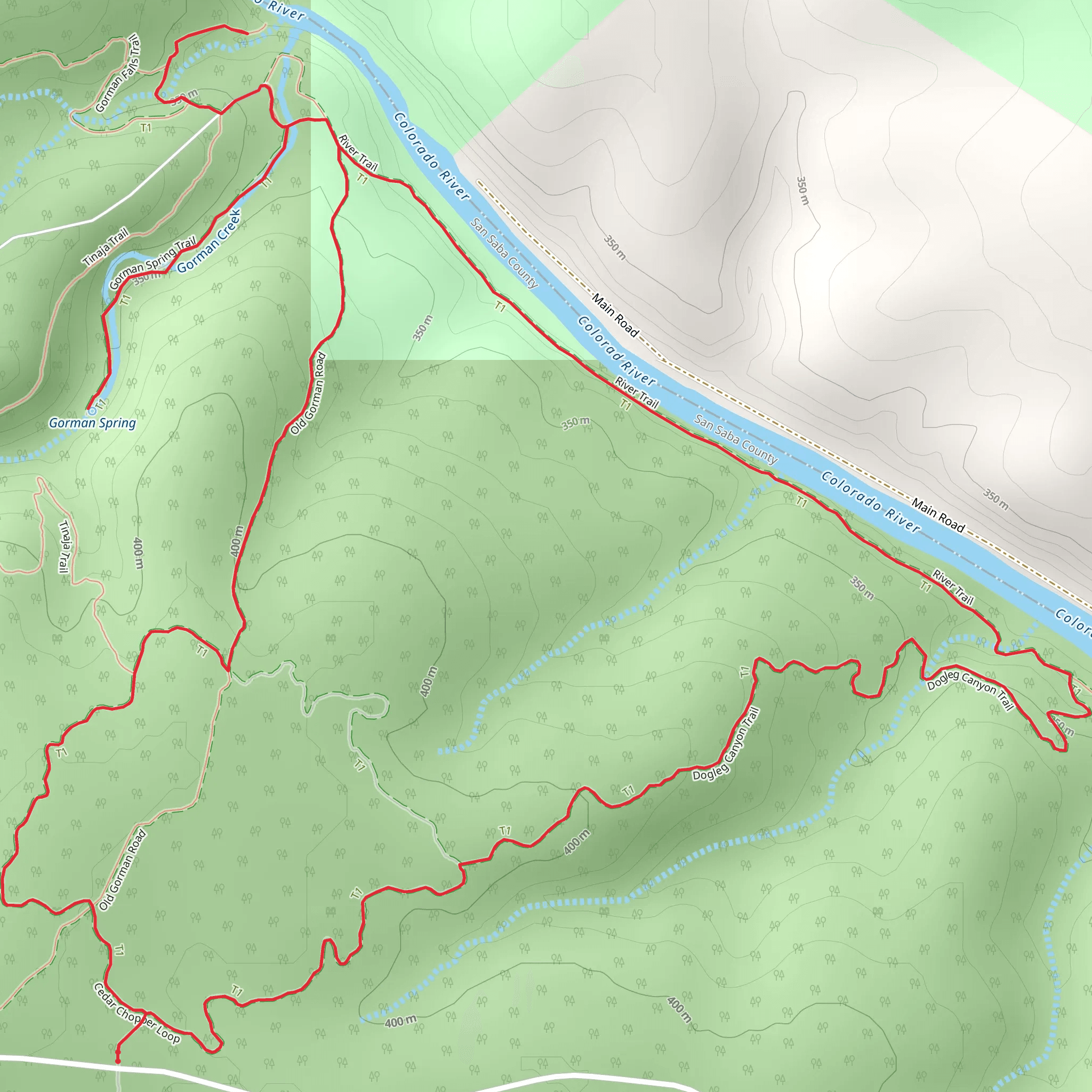 Old Gorman Road, Dogleg Canyon and Colorado River Loop mobile static map
