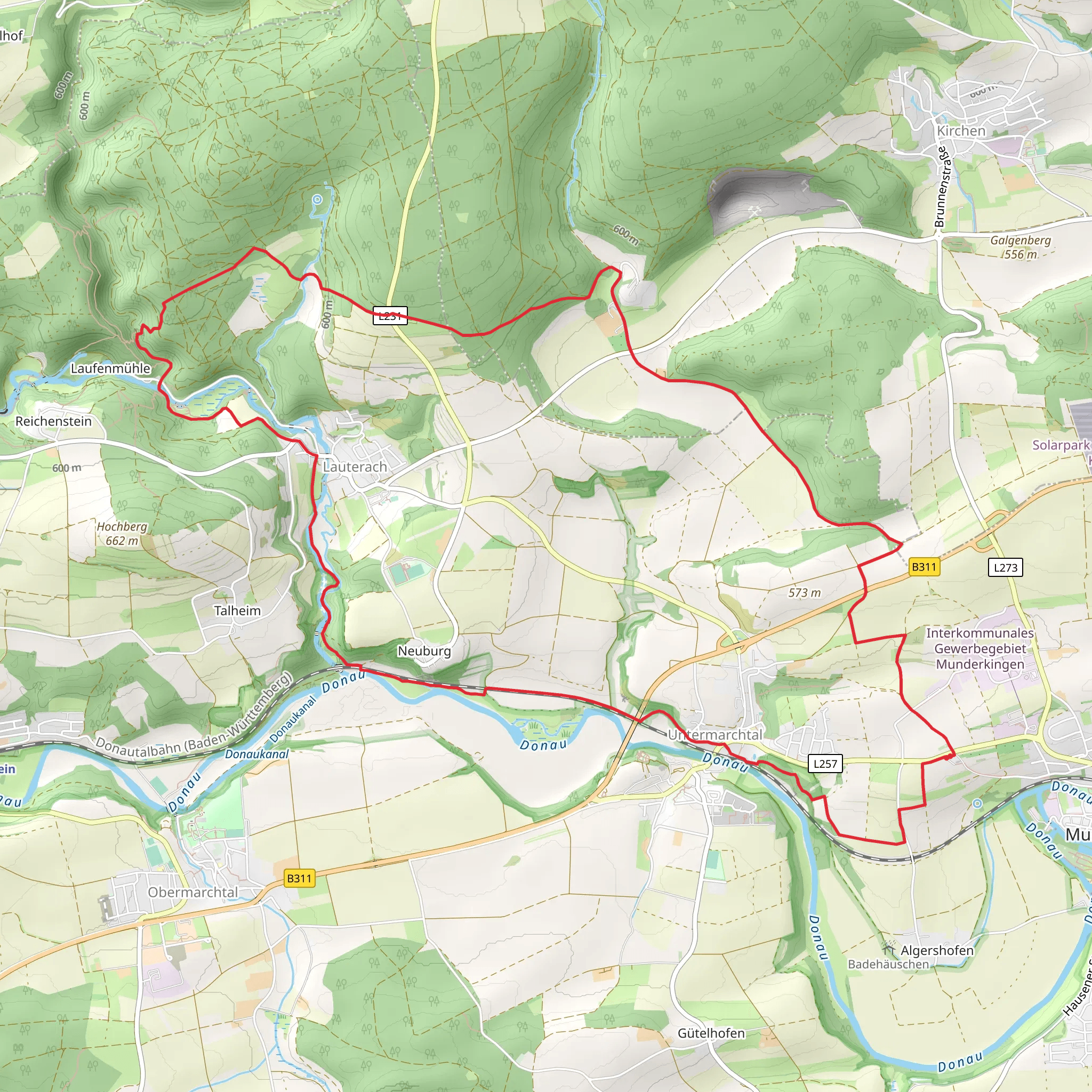 Untermarchtal and Lauterach Loop via Schloss Mochental mobile static map
