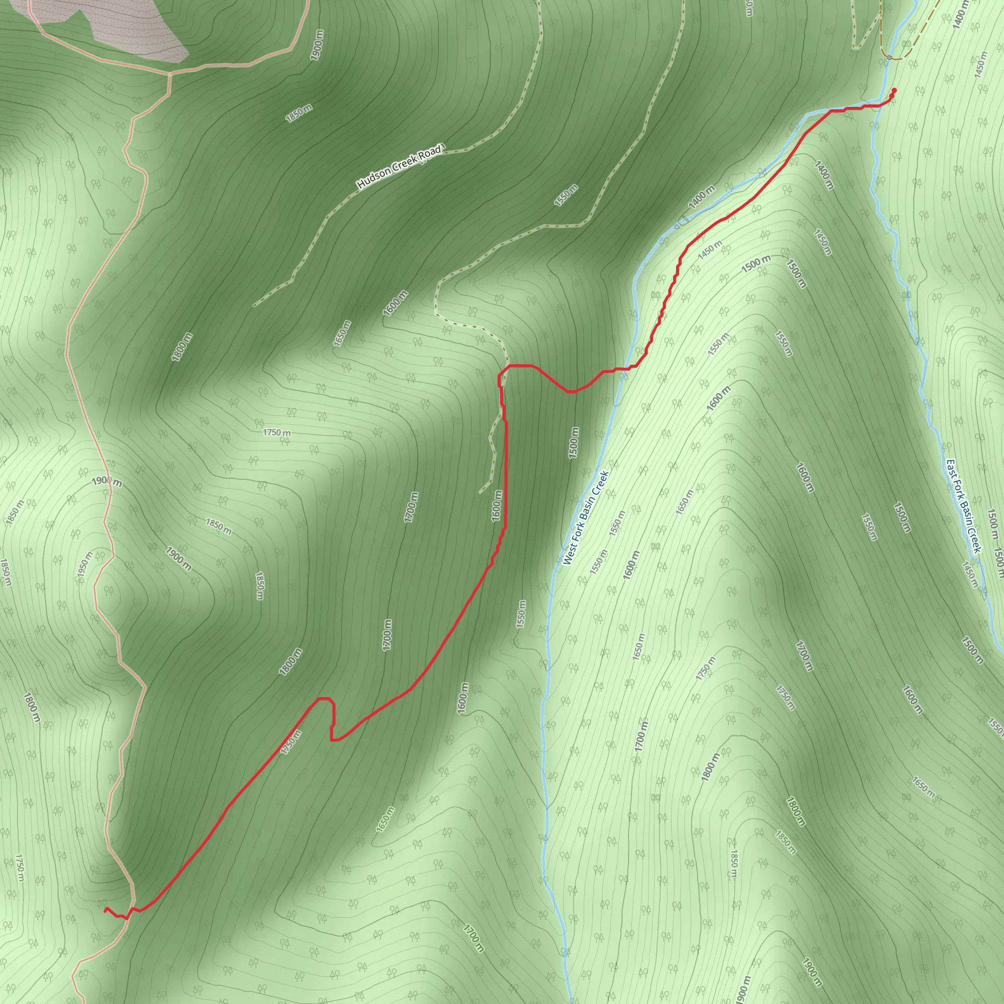 West Fork Basin Creek Trail mobile static map