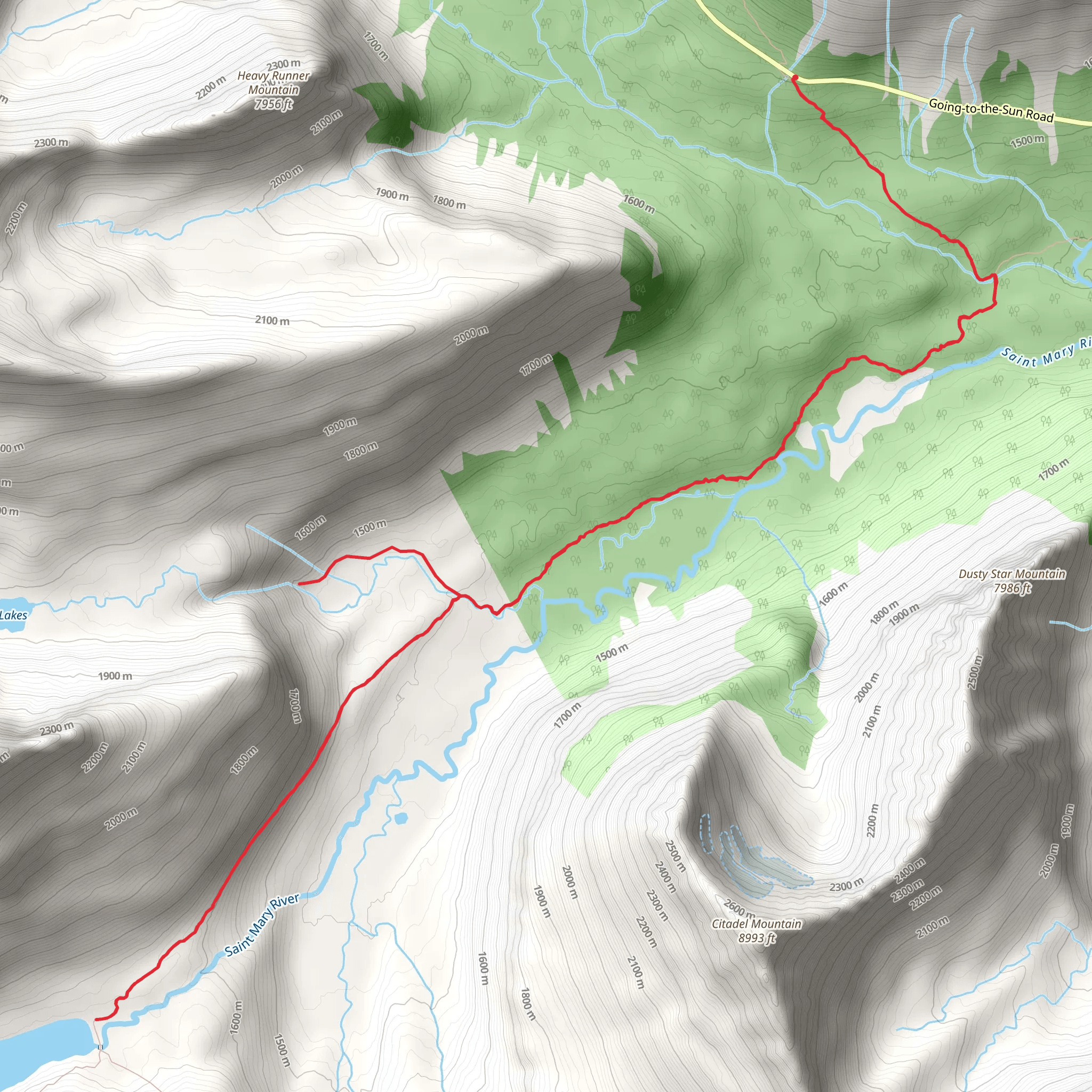 Florence Falls and Gunsight Lake via Piegan Pass mobile static map