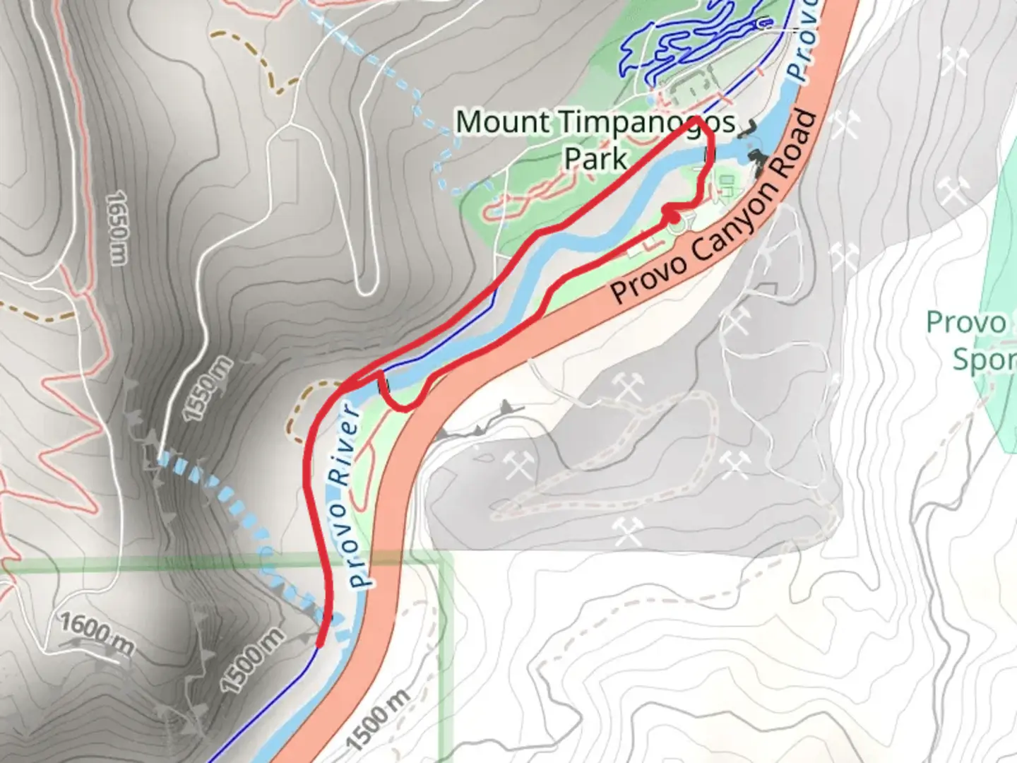 An image depicting the trail Provo River Parkway Loop and its surrounding area.