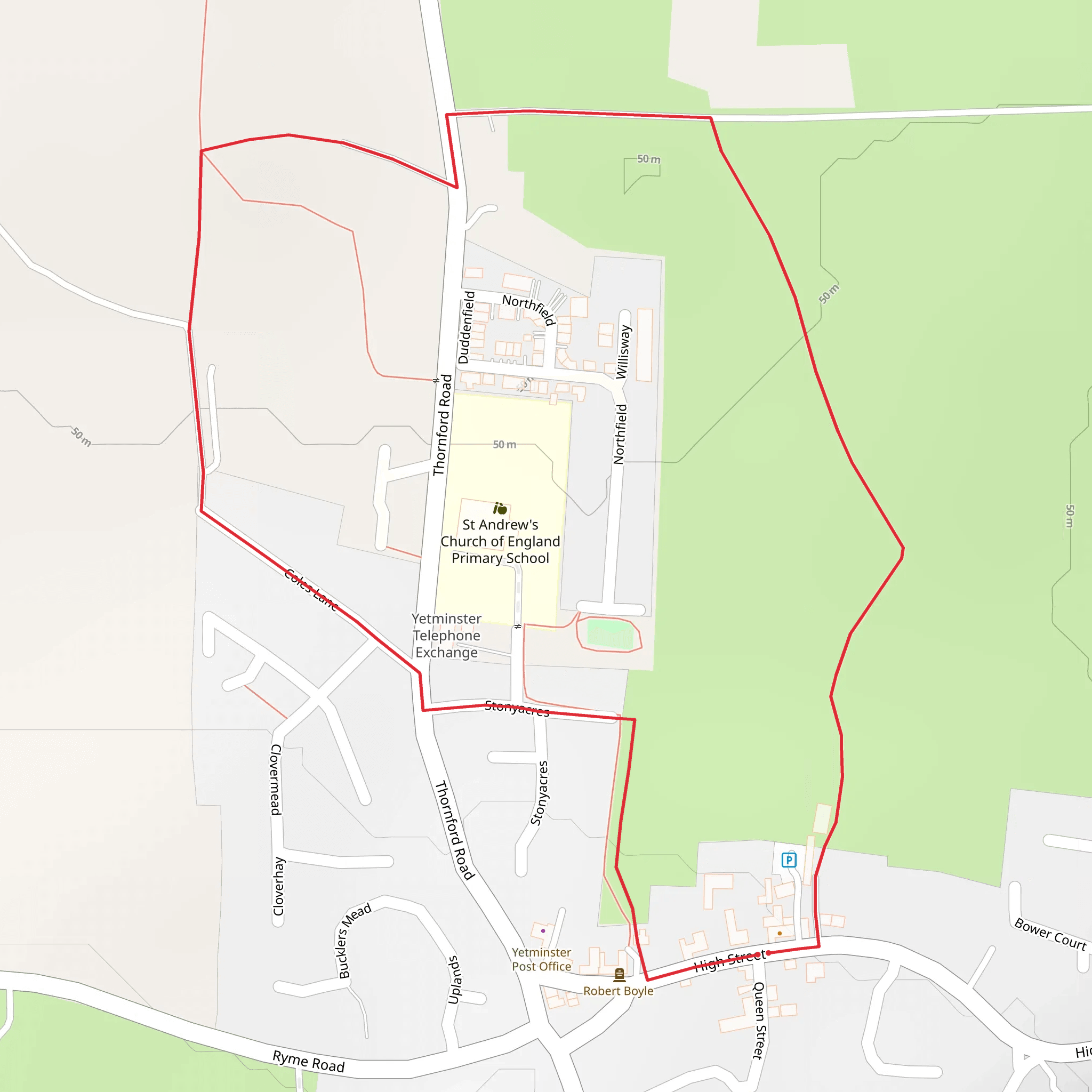 Thornford Road Loop - Yetminster mobile static map