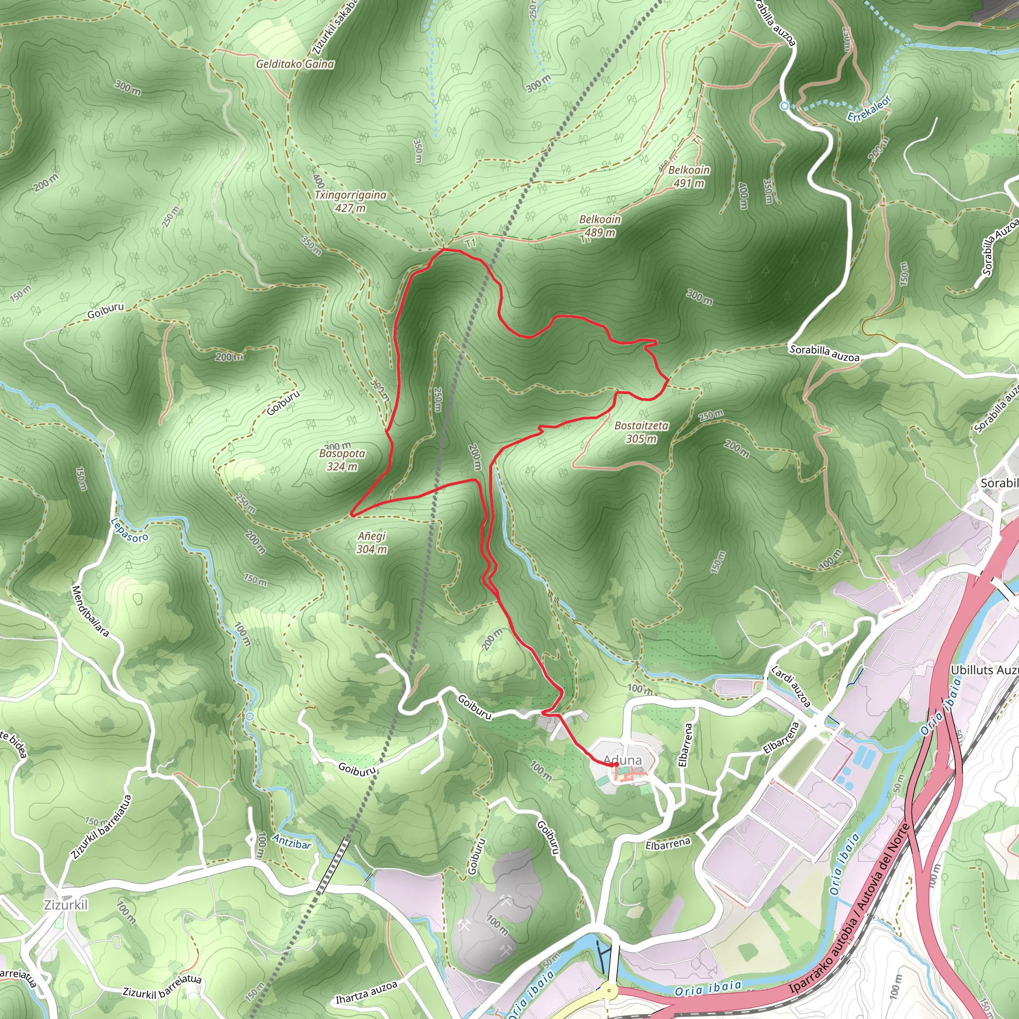 Aduna - Belkoain PR GI 119 mobile static map