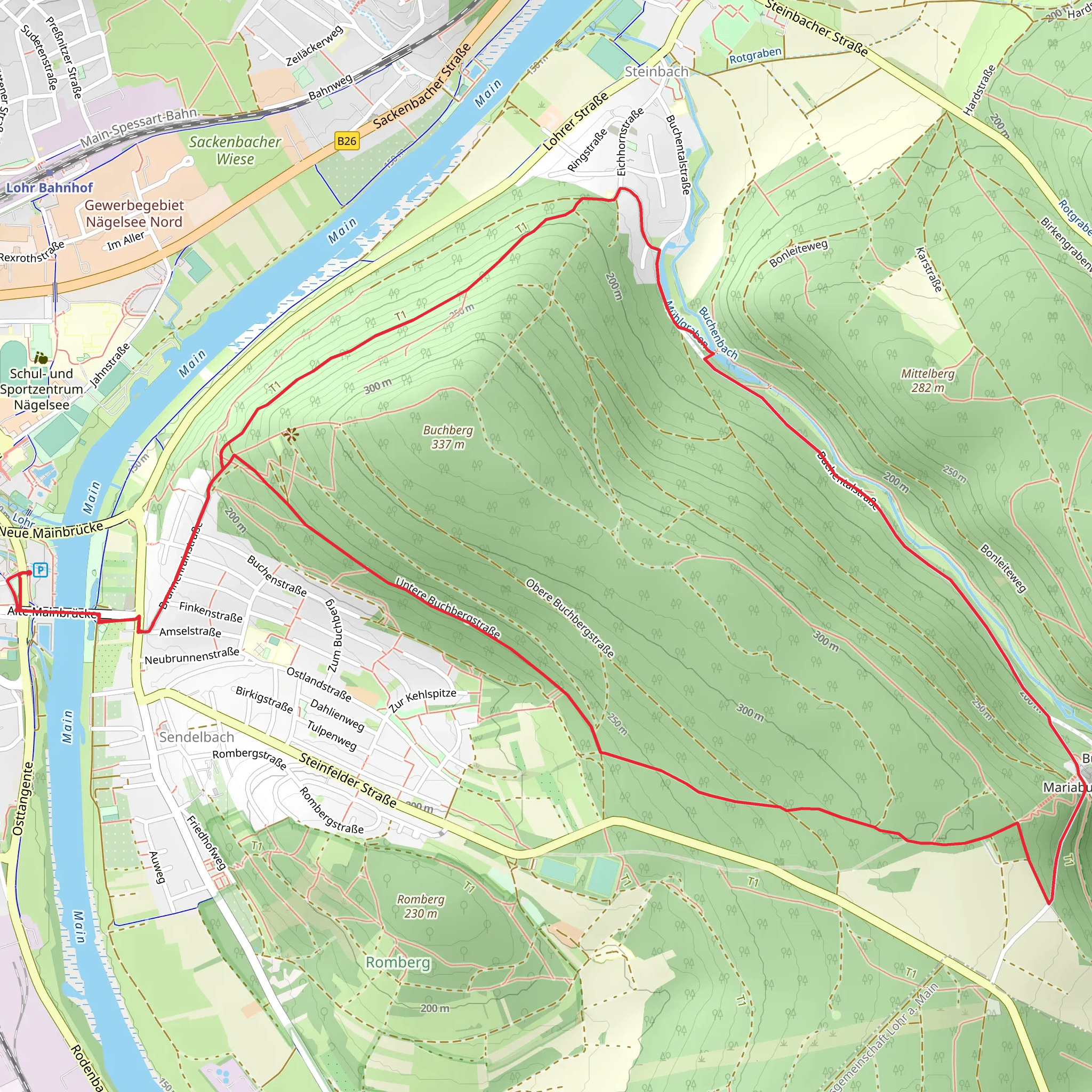 Ortswanderweg Lohr 3 and Spessartweg 1 mobile static map