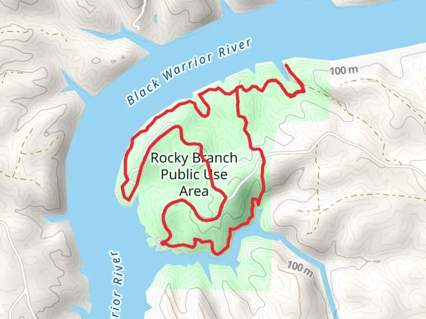 An image depicting the trail Rocky Branch Public Use Area Loop and its surrounding area.