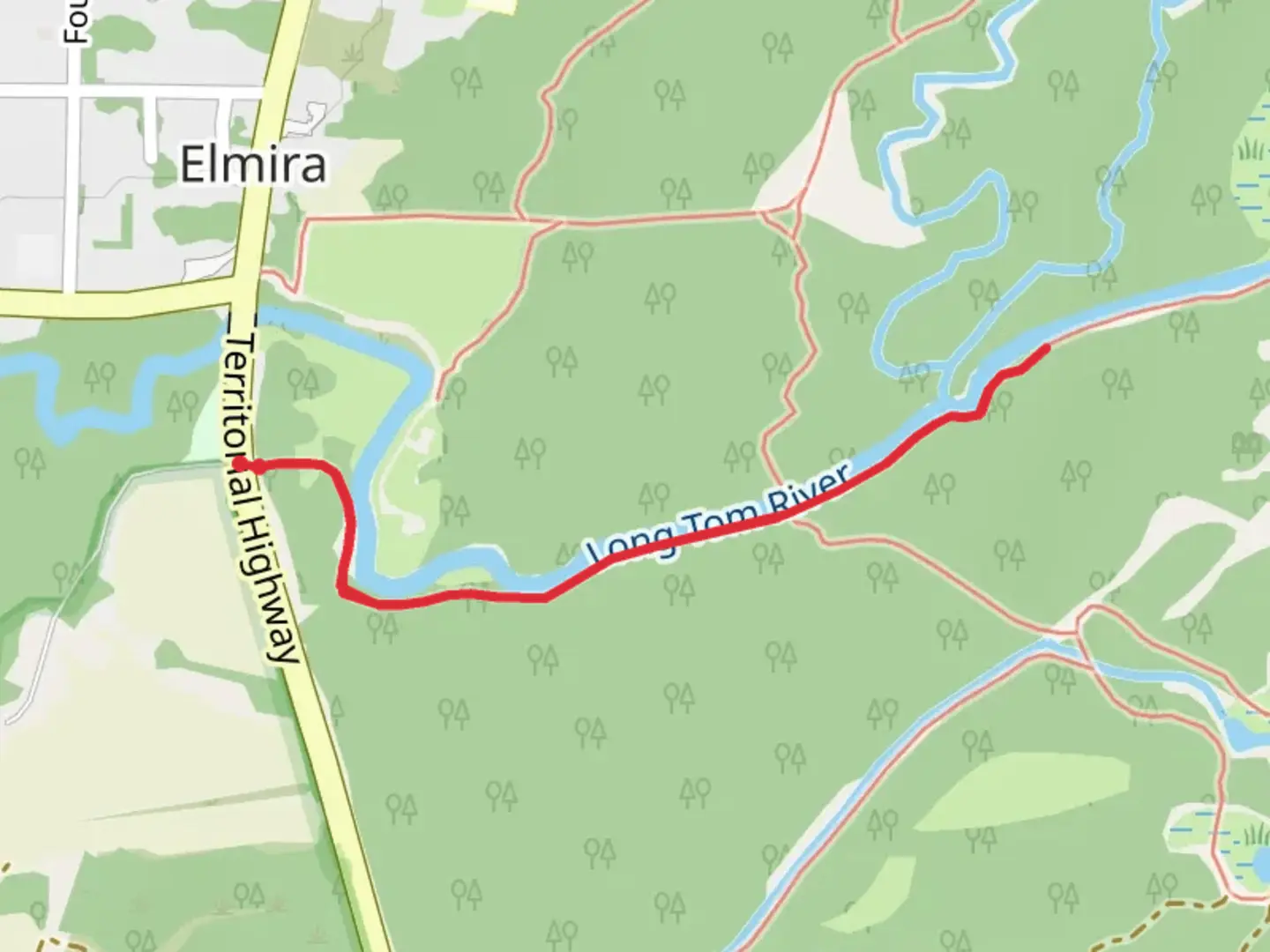 An image depicting the trail Long Tom River and Curl-Wind Trail and its surrounding area.