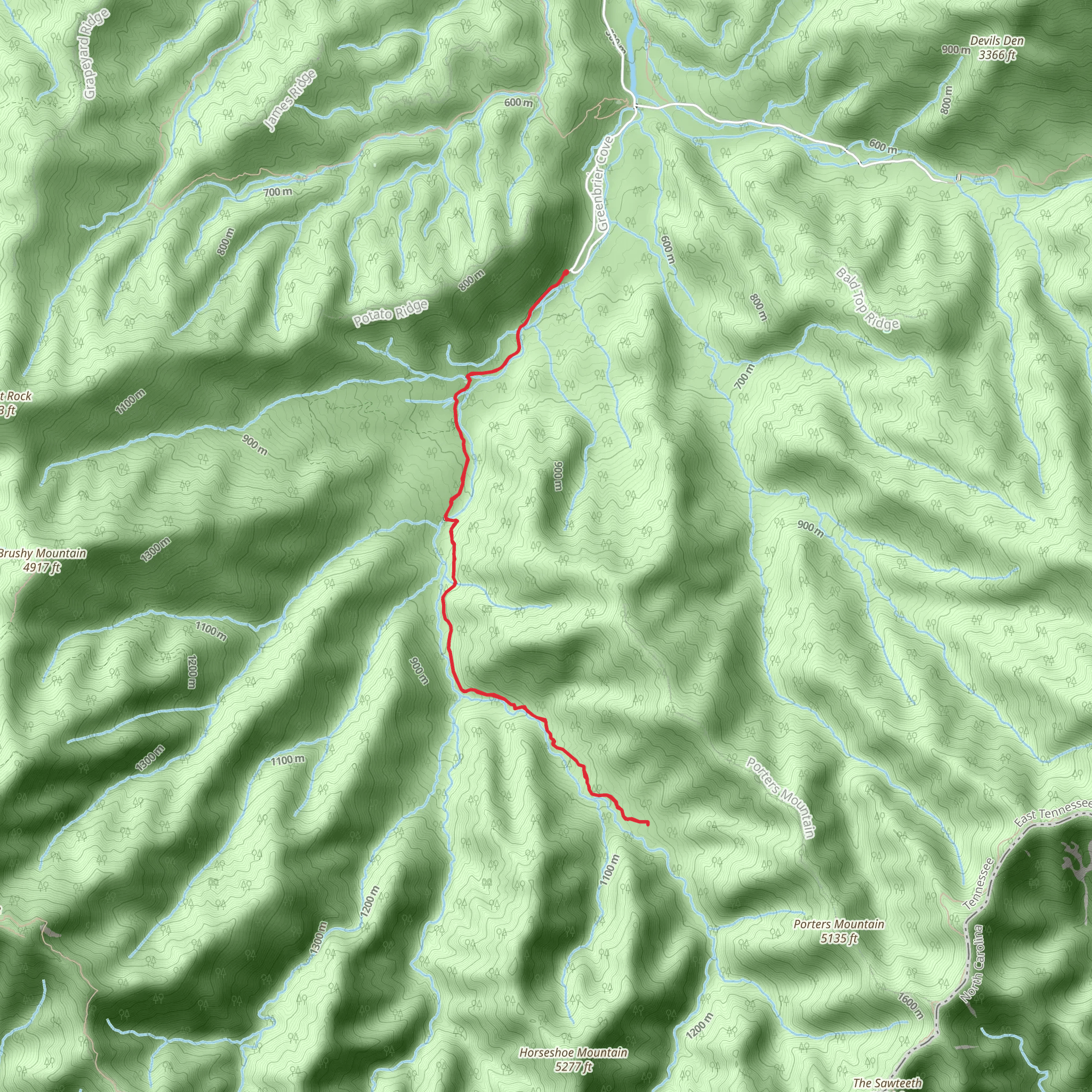 Porters Creek Trail mobile static map