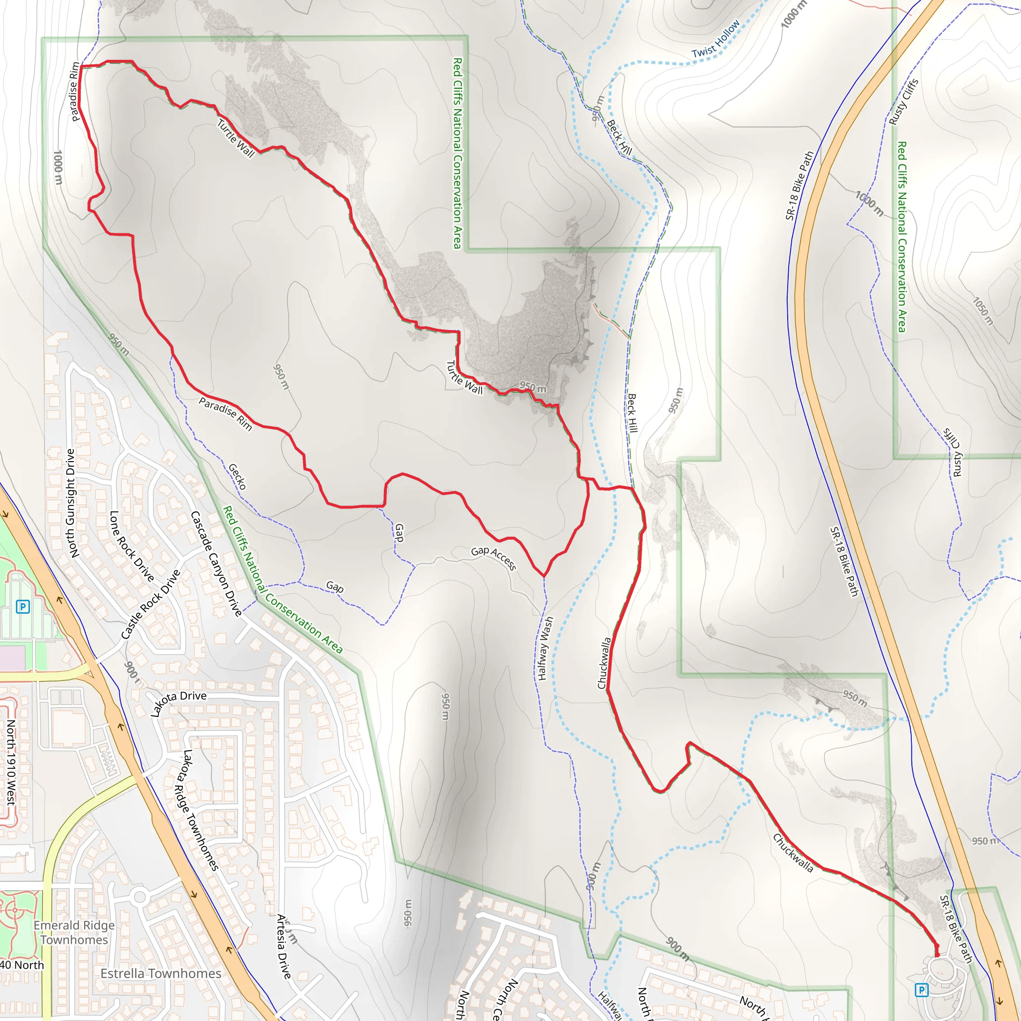 Turtle Wall Trail and Paradise Rim Loop Trail mobile static map