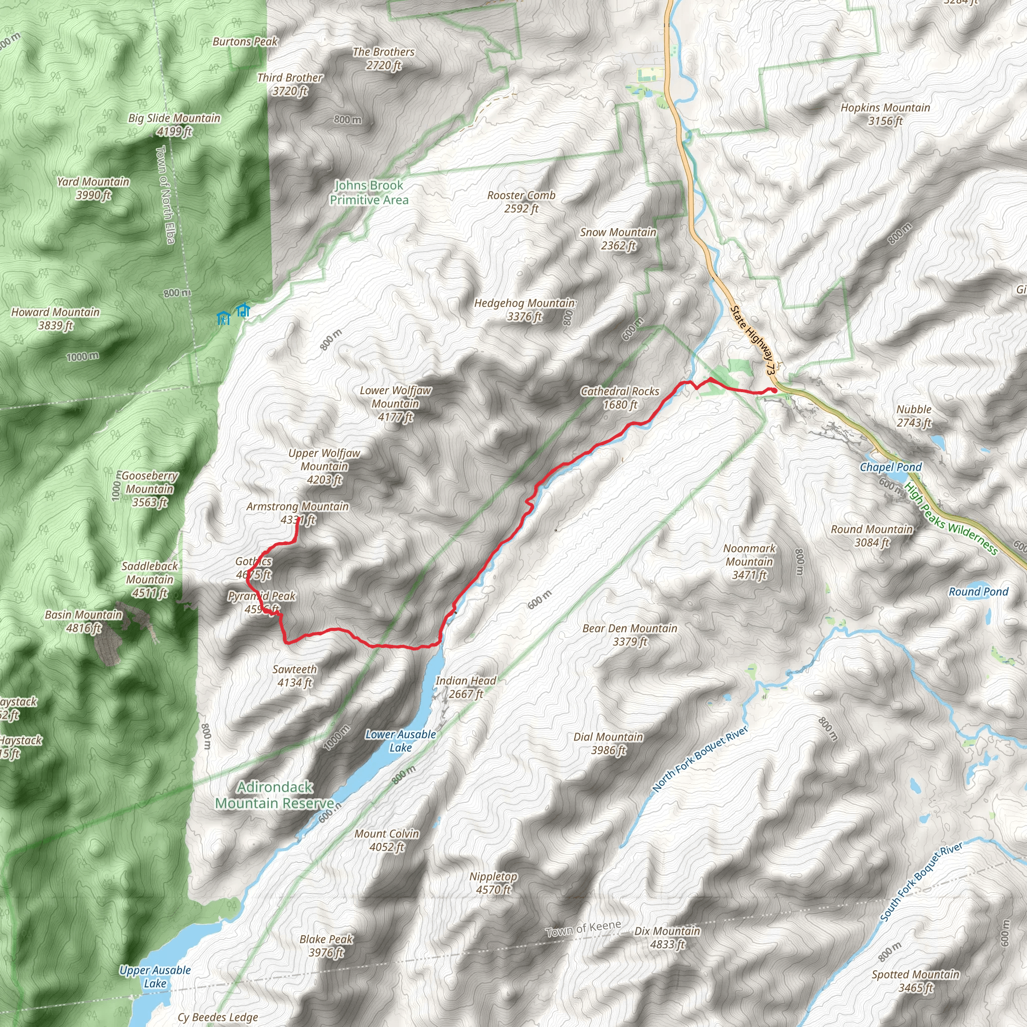 Cathedral Rocks to Pyramid Peak to Armstrong Mountain via East and West River Trail mobile static map