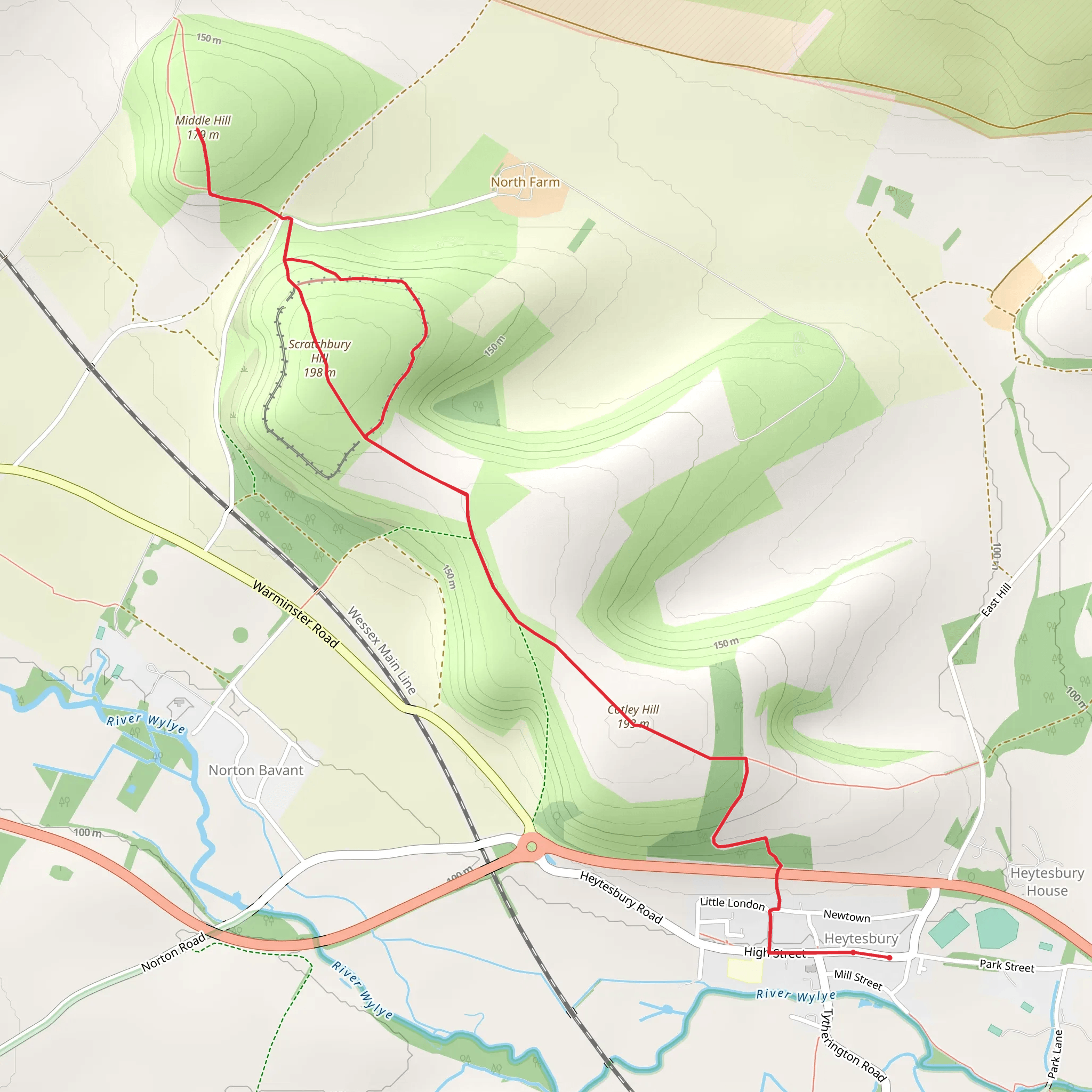 Cotley Hill, Scratchbury Hill and Middle Hill Walk mobile static map