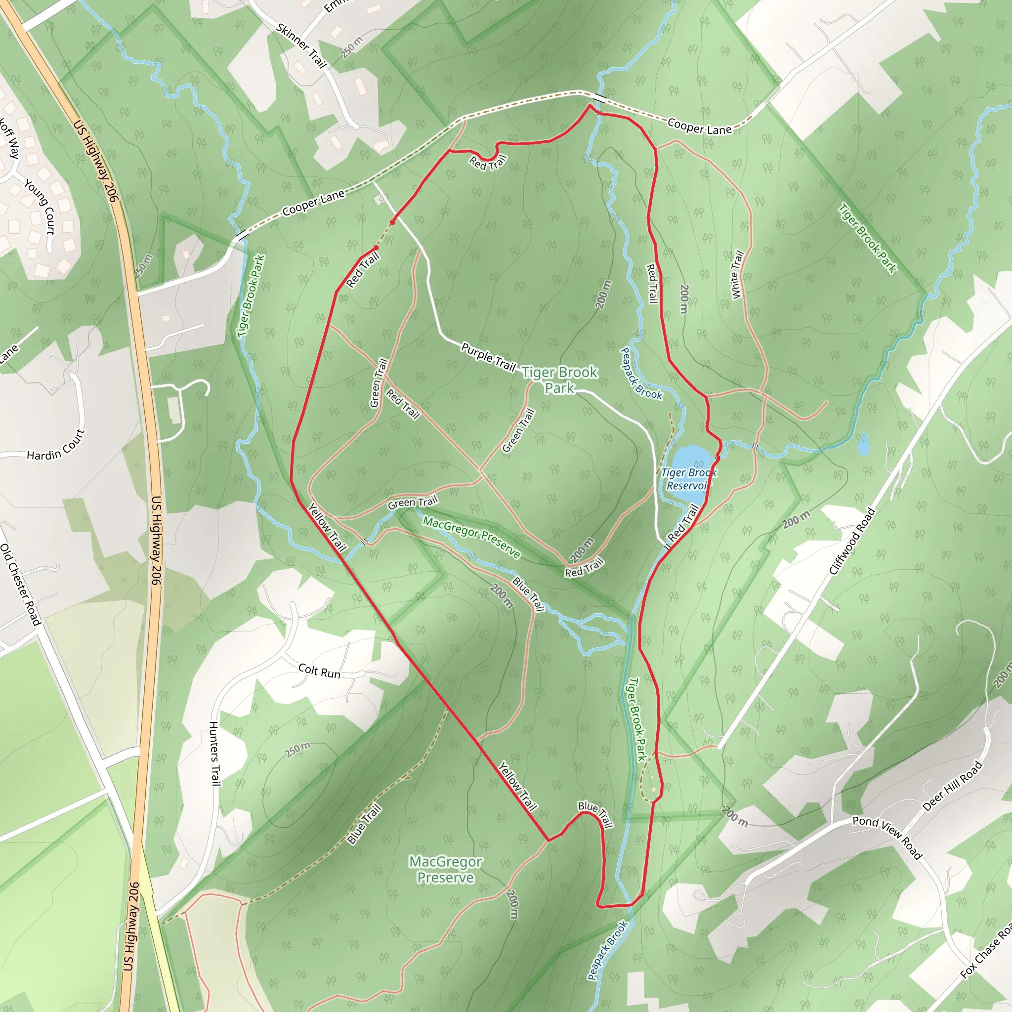 Tiger Brook Reservoir via Yellow Trail mobile static map